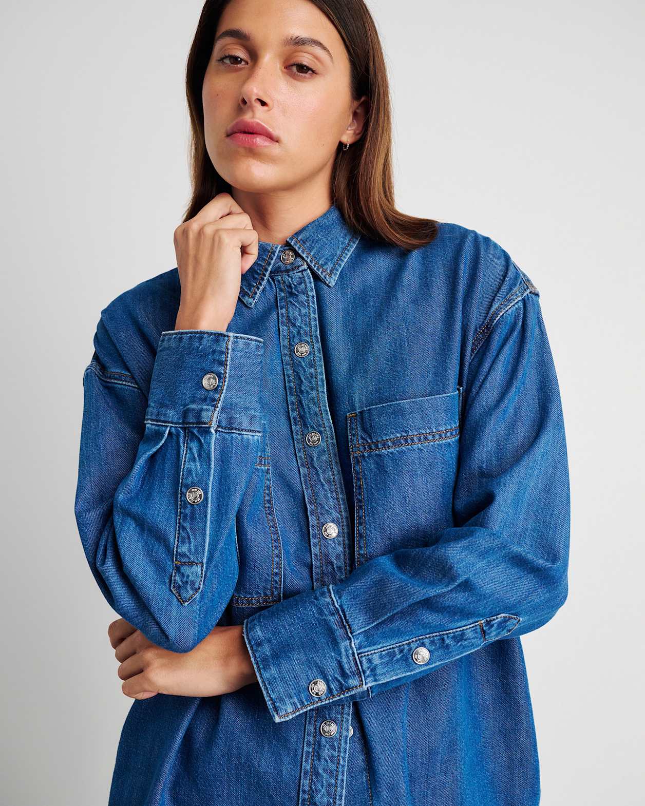 Loe Denim Long Sleeve Shirt in BLUE VINTAGE