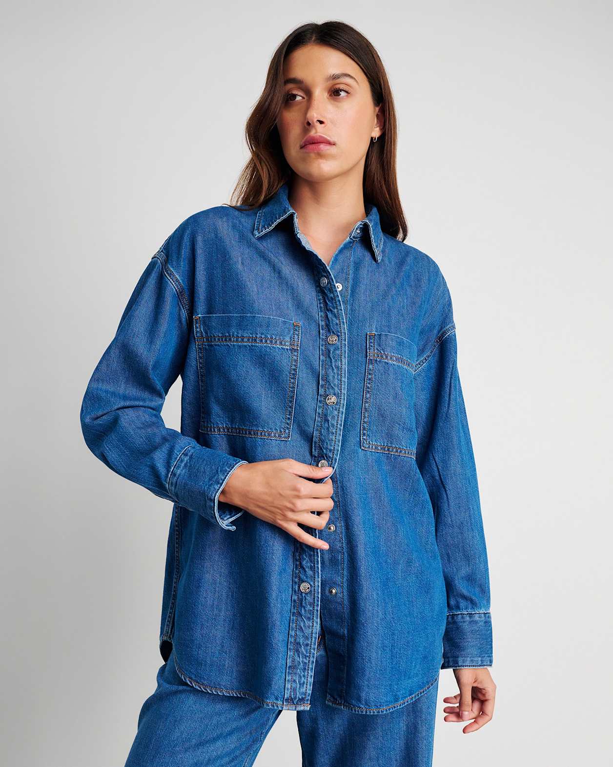 Loe Denim Long Sleeve Shirt in BLUE VINTAGE