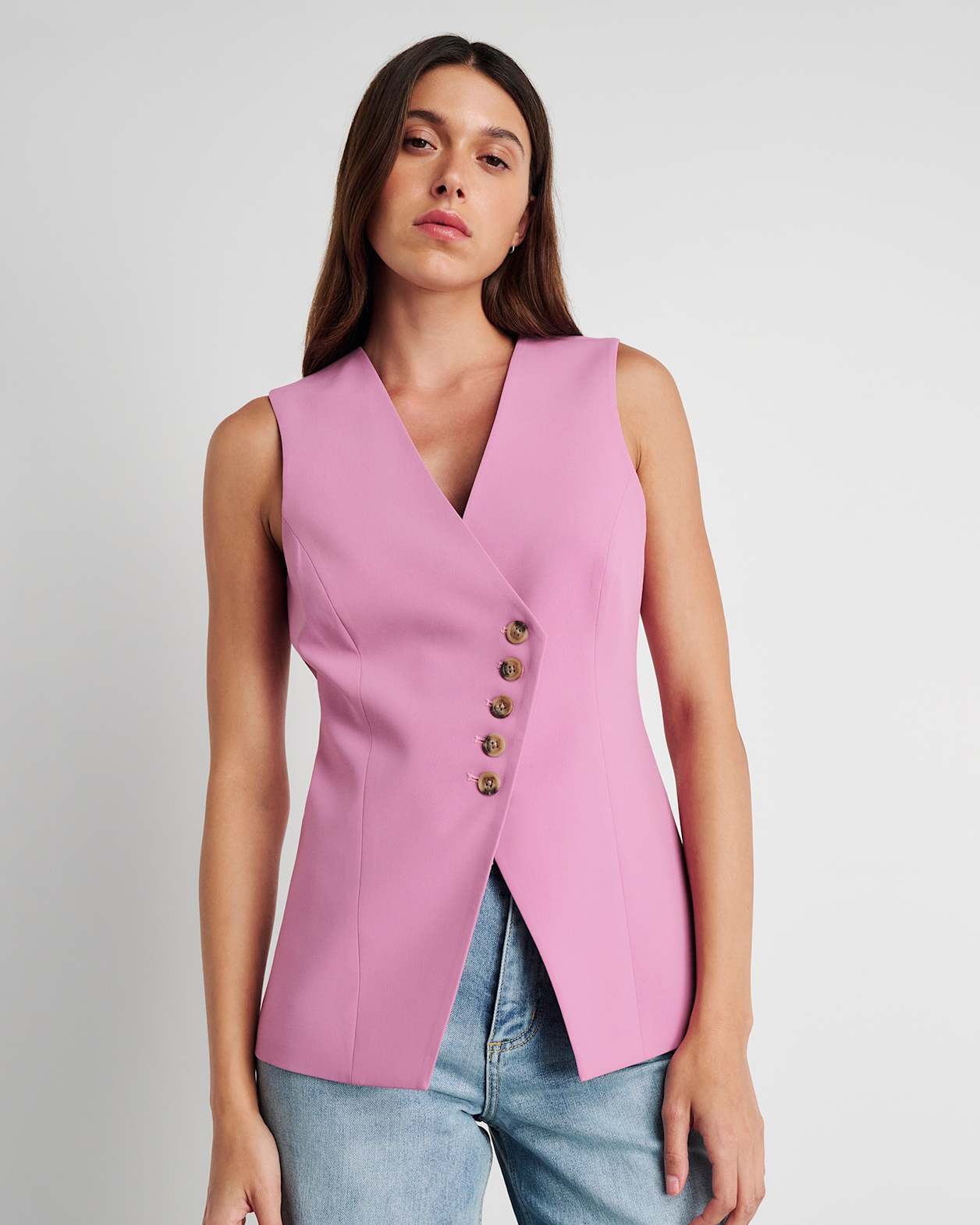 Gia Asymmetric Vest in TERRAROSE