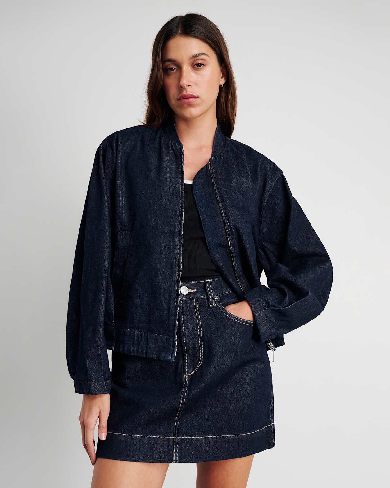 Cora Crop Denim Jacket in RAW WASH