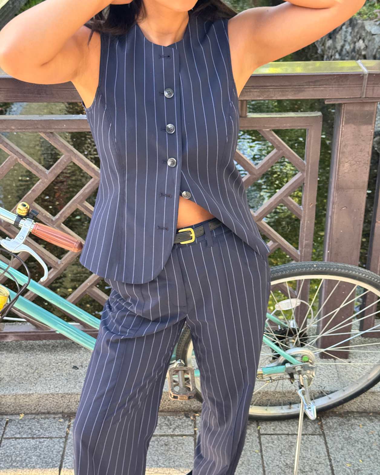 Gia Pinstripe Vest in NAVY/WHITE