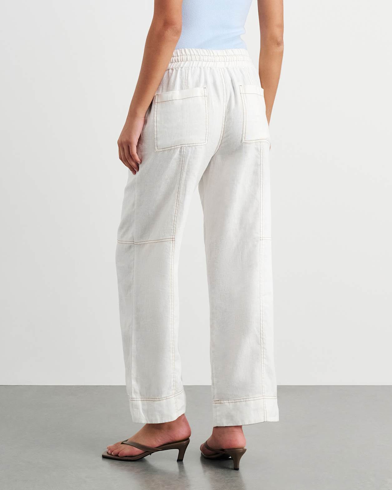 Sabine Linen Relaxed Leg Pant in WHITE