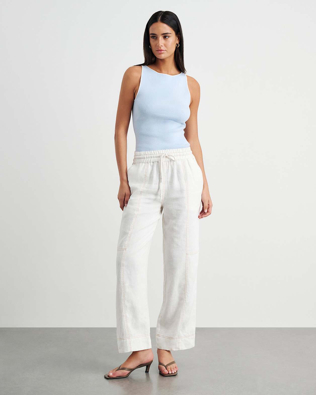 Sabine Linen Relaxed Leg Pant in WHITE