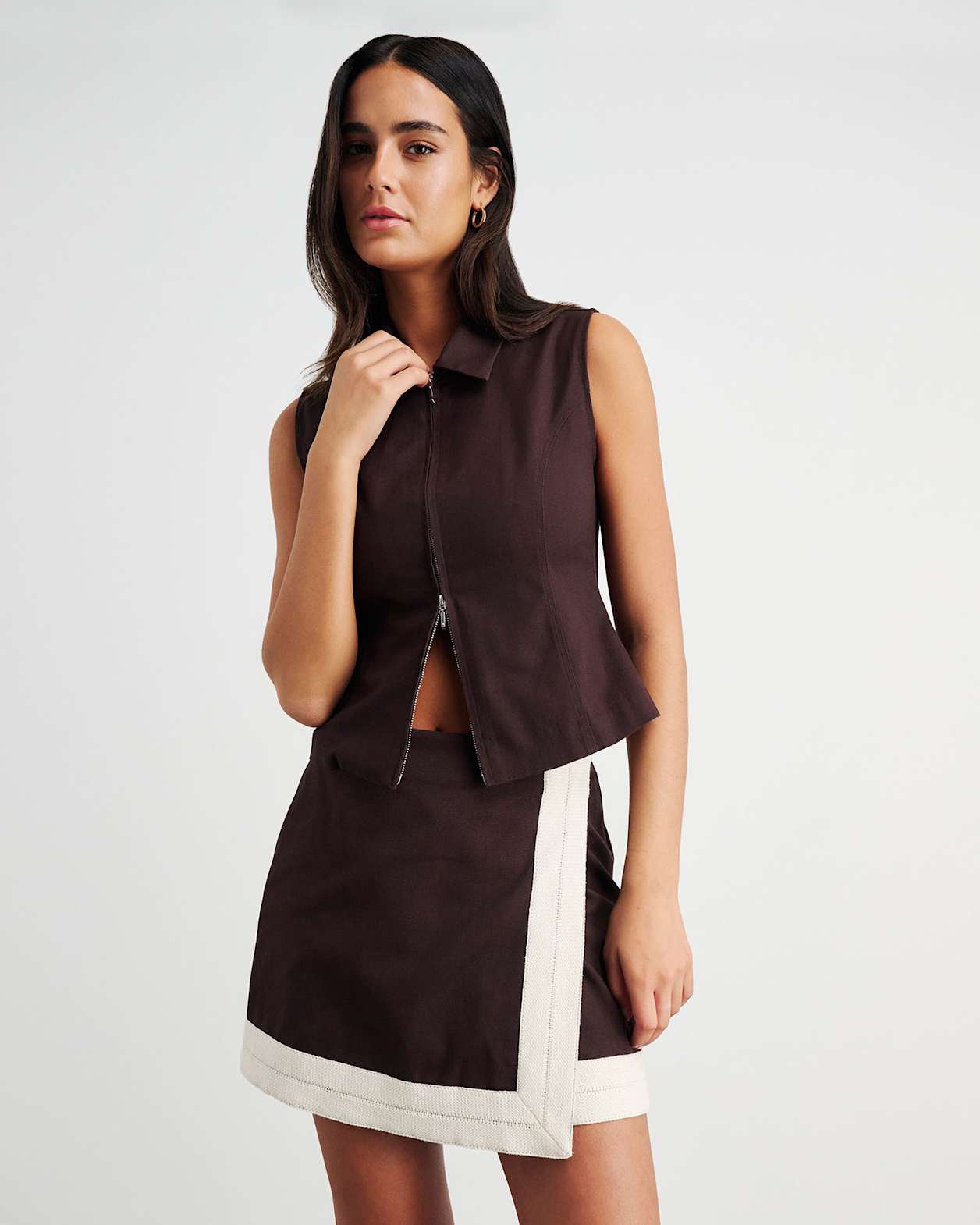 Canvas Wrap Mini Skirt in DARK CHOCOLATE