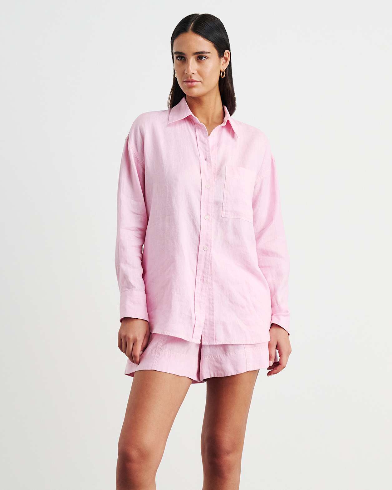 Gigi Linen Relaxed Shirt in DUSTY PINK