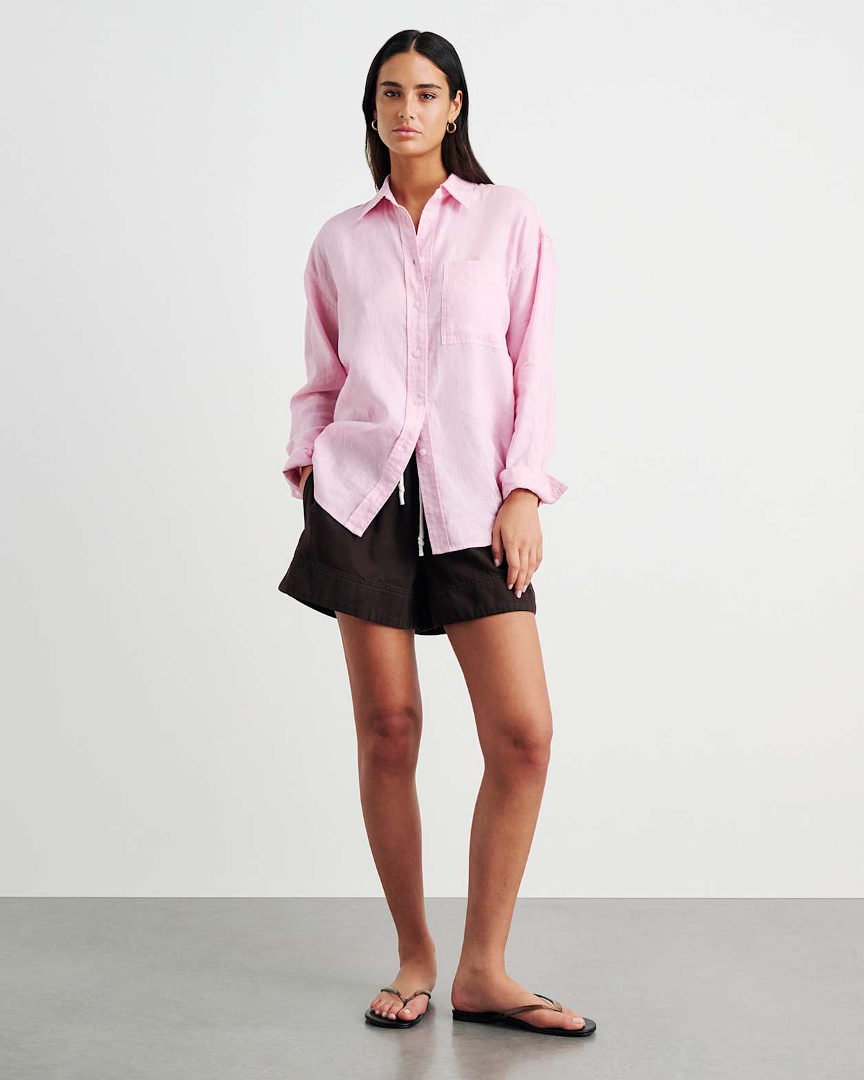 Gigi Linen Relaxed Shirt in DUSTY PINK