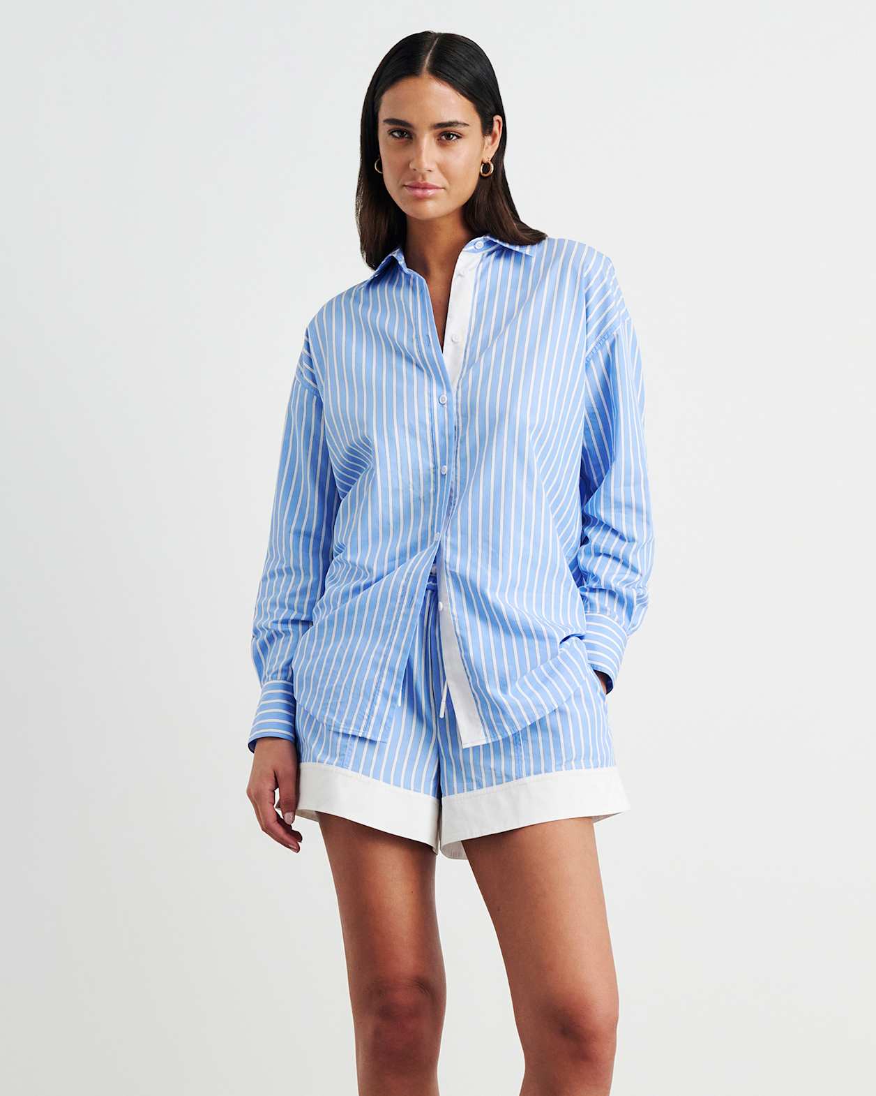 Gigi Poplin Relaxed Shirt in BLUE/WHITE