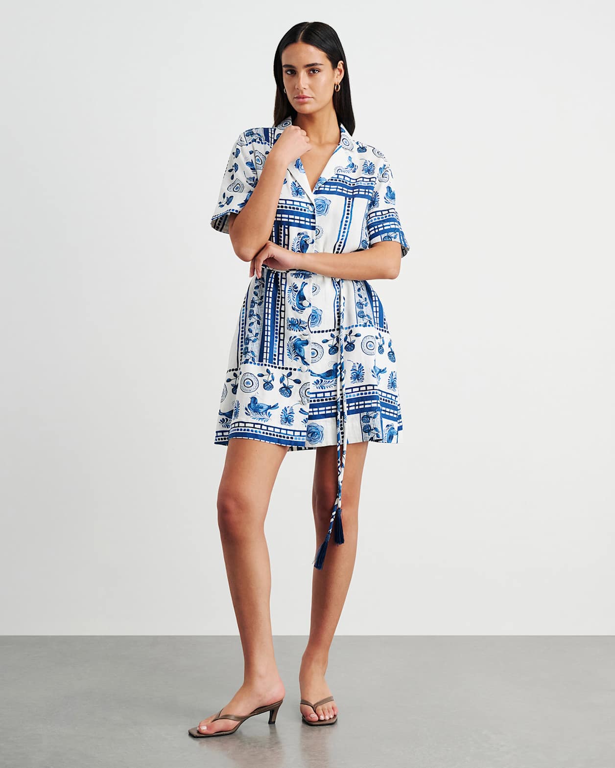 Lovebird Mini Shirt Dress in IVORY/MULTI