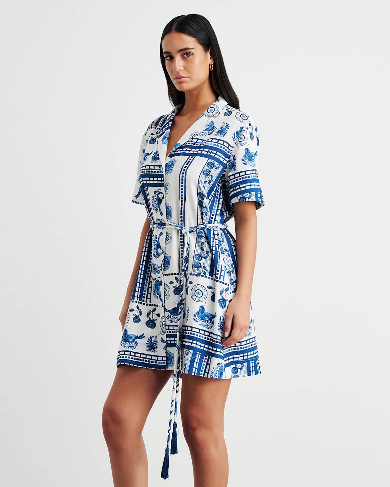 Lovebird Mini Shirt Dress in IVORY/MULTI
