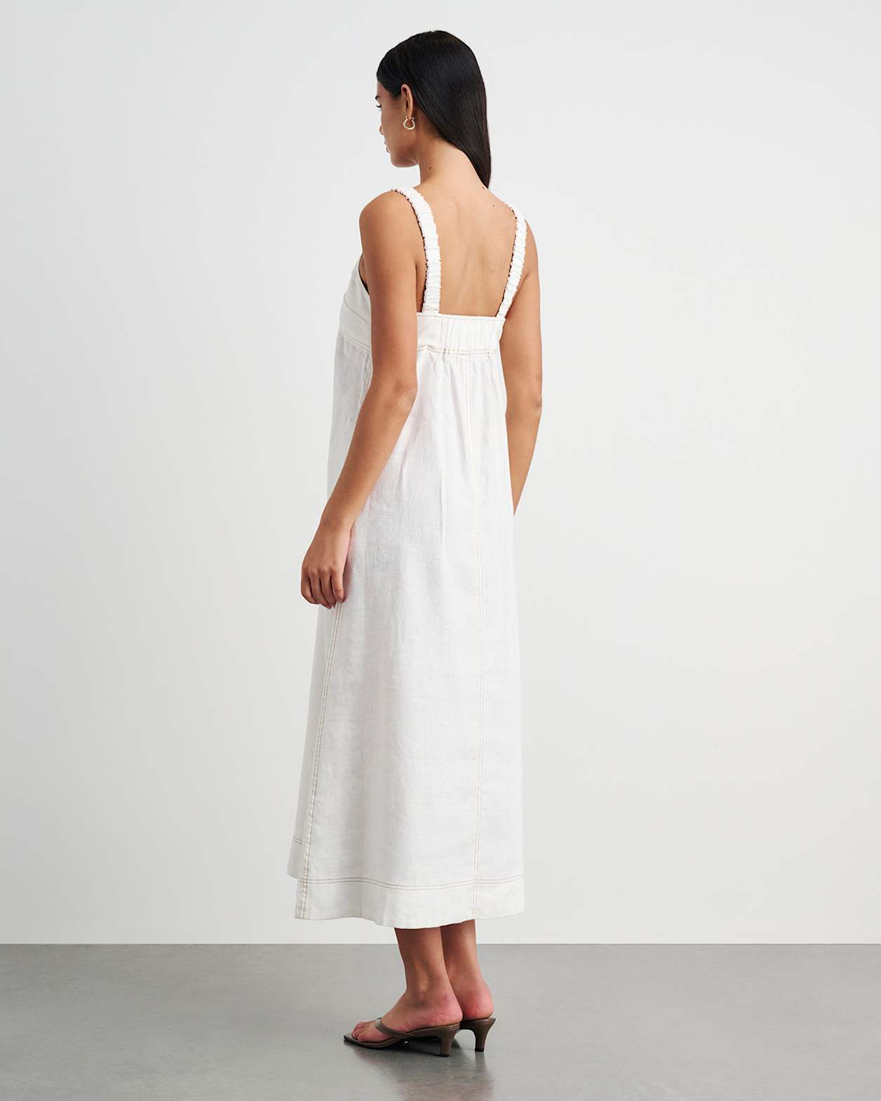 Sara Linen Midi Dress in WHITE