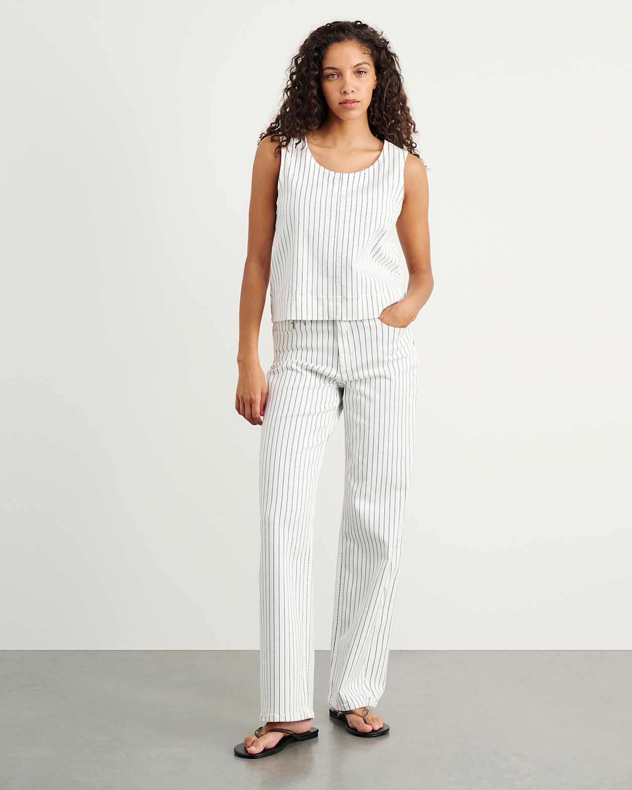 Billie Stripe Denim Top in WHITE/BLACK