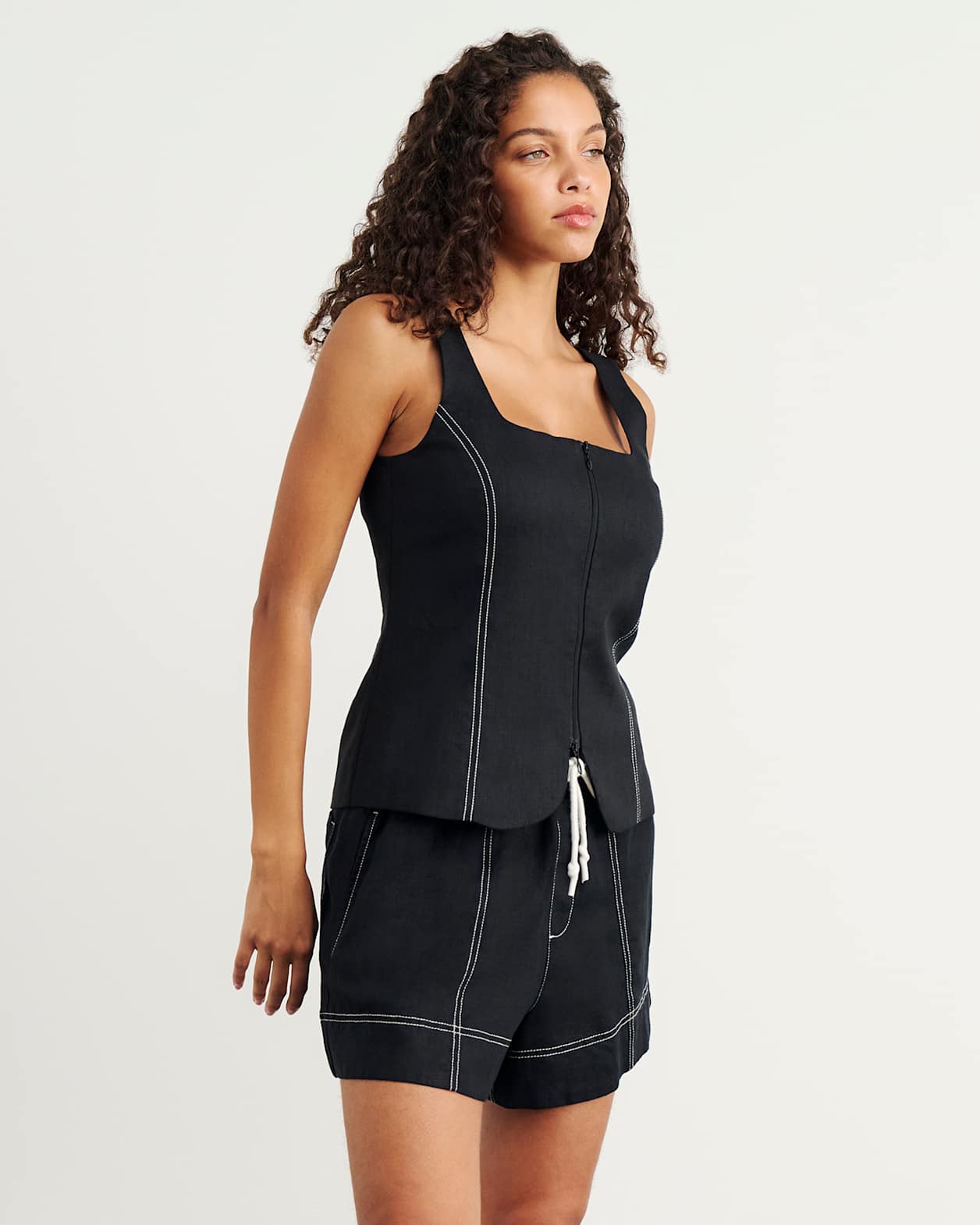 Sabine Linen Square Neck Bodice in BLACK