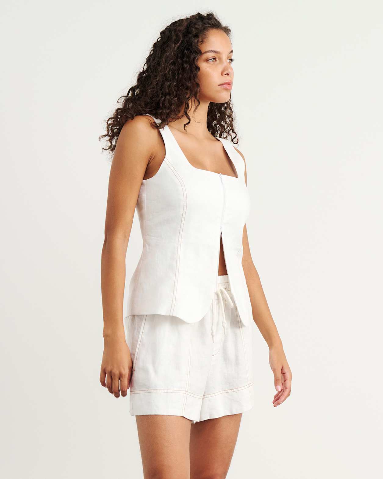 Sabine Linen Square Neck Bodice in WHITE