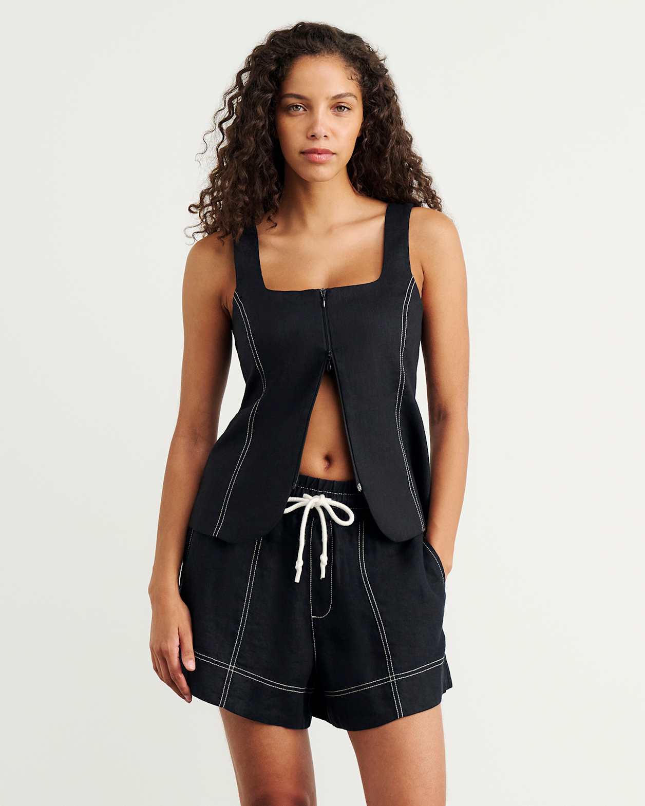 Sabine Linen Square Neck Bodice in BLACK