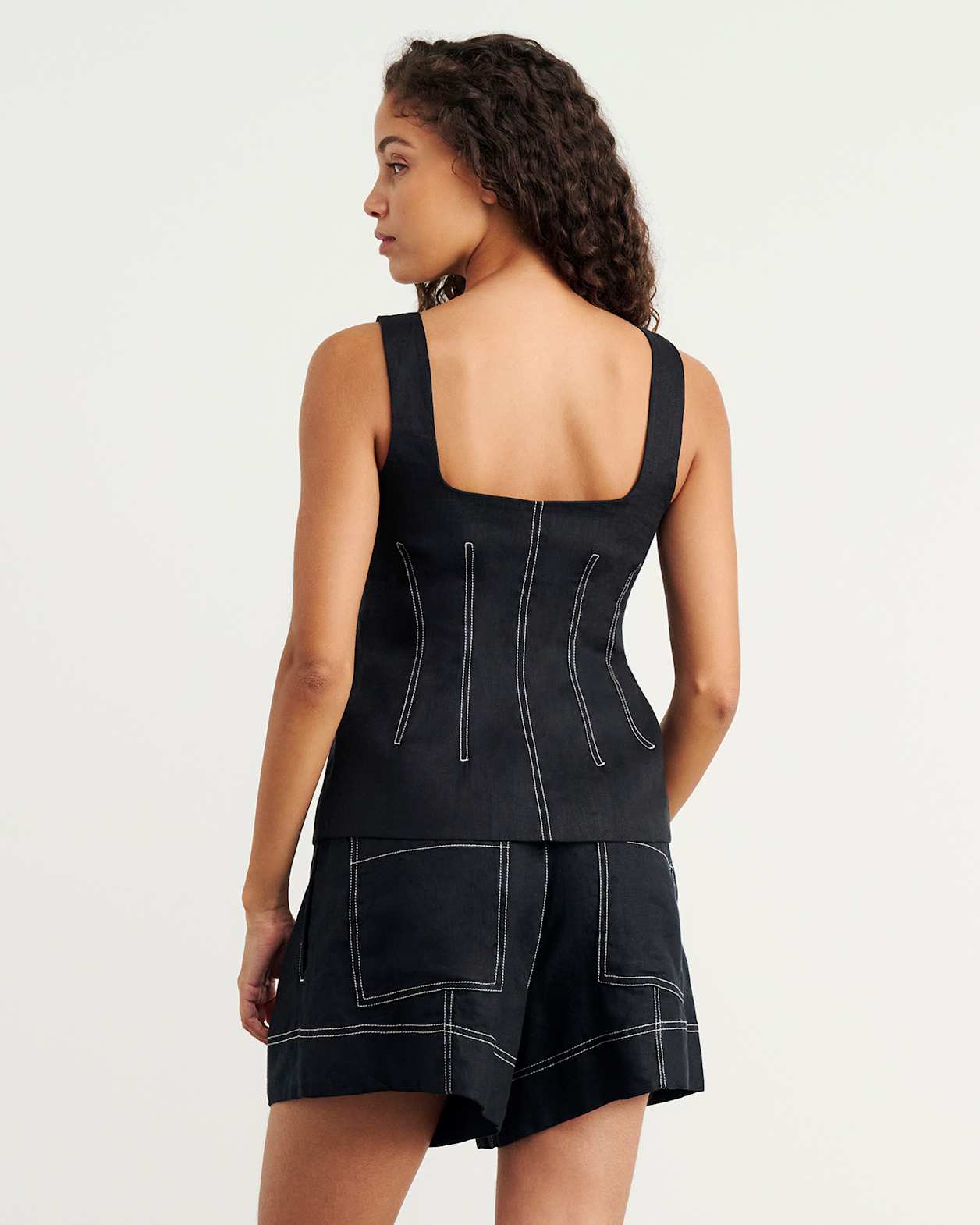 Sabine Linen Square Neck Bodice in BLACK