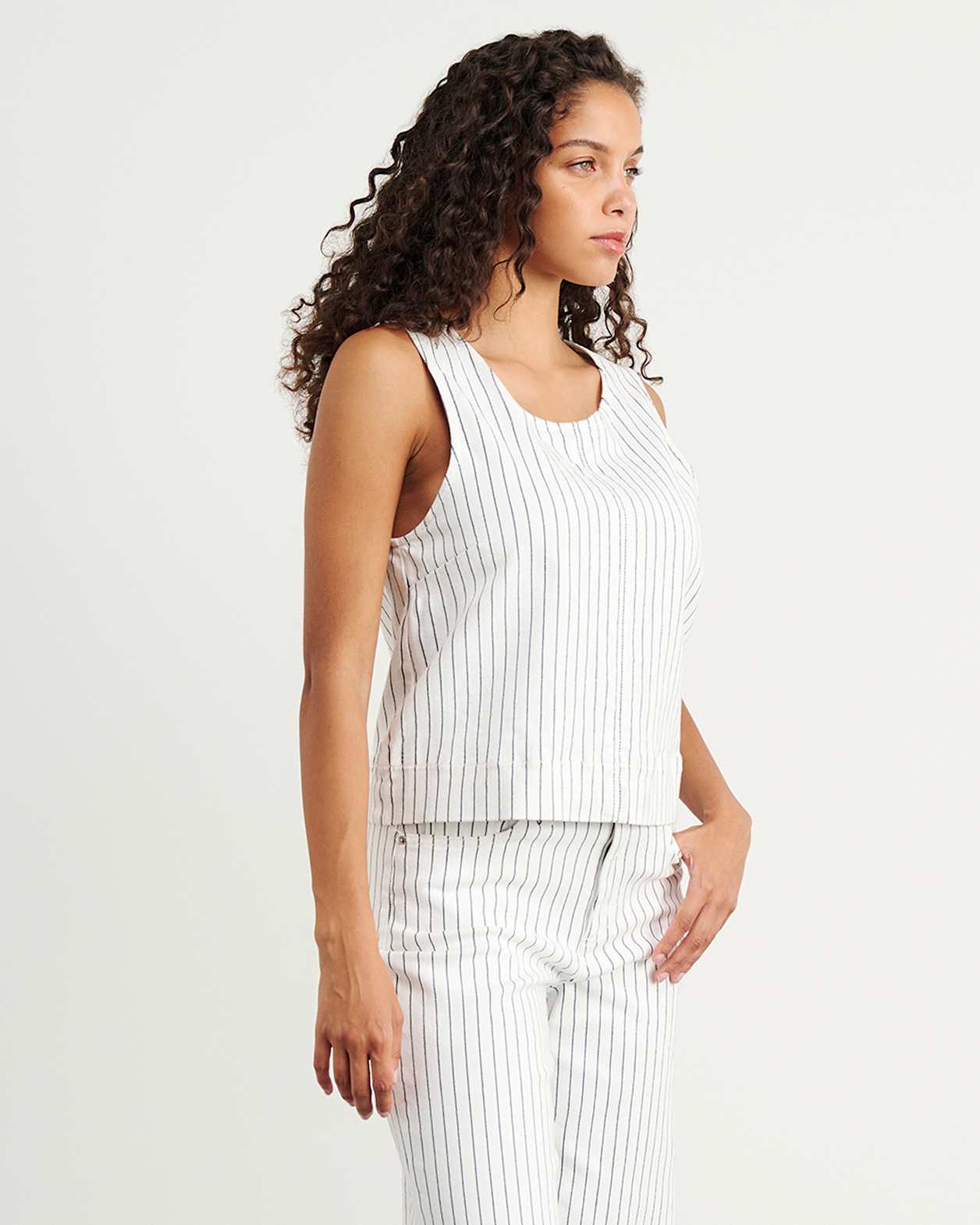 Billie Stripe Denim Top in WHITE/BLACK