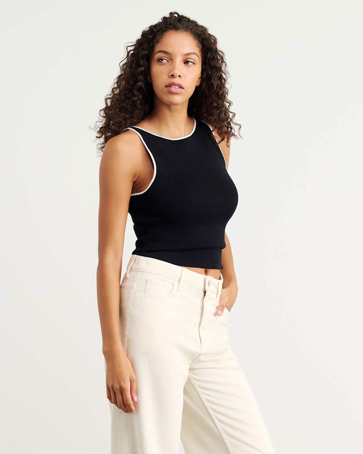 Lydia Contrast Knit Tank in BLACK