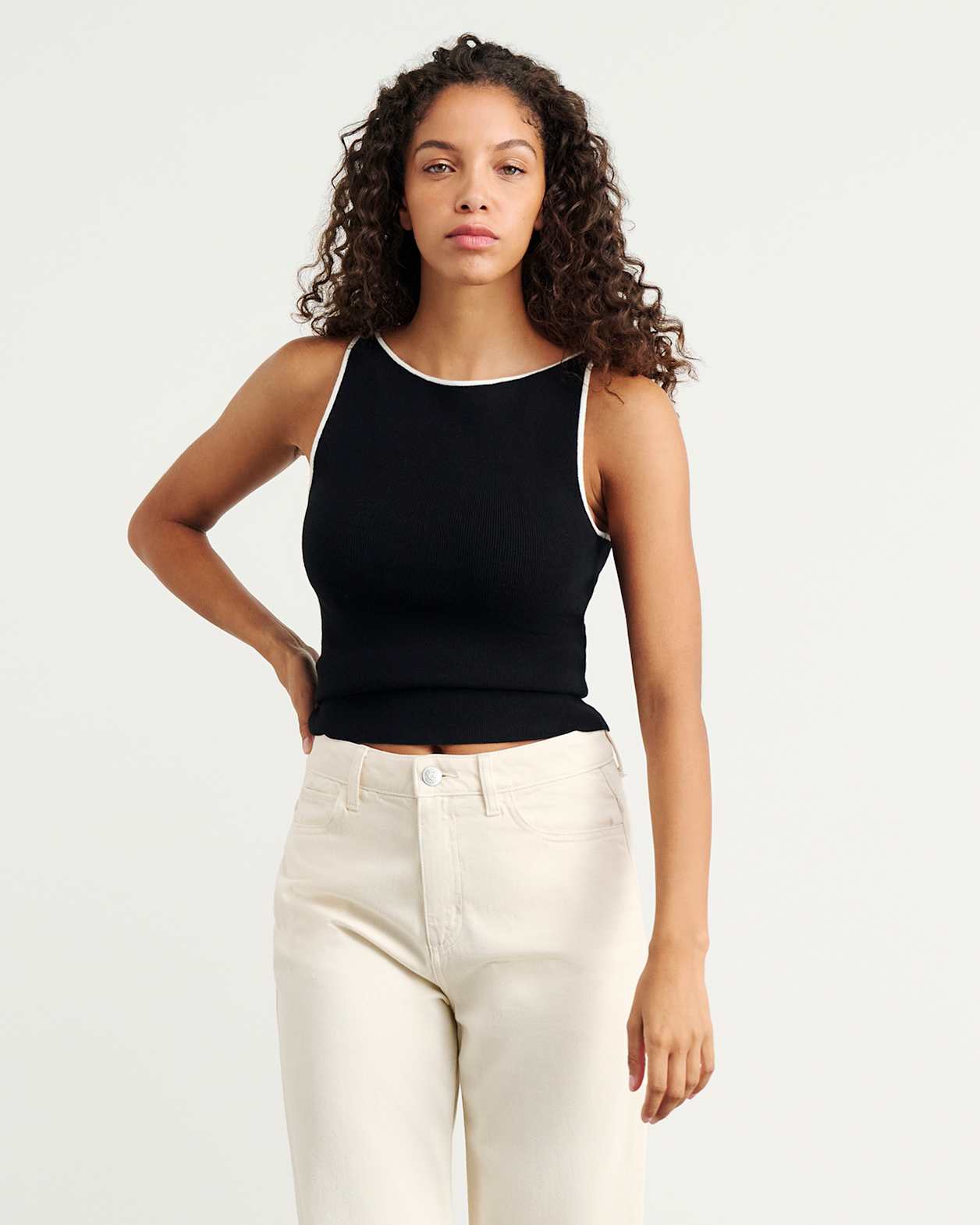 Lydia Contrast Knit Tank in BLACK