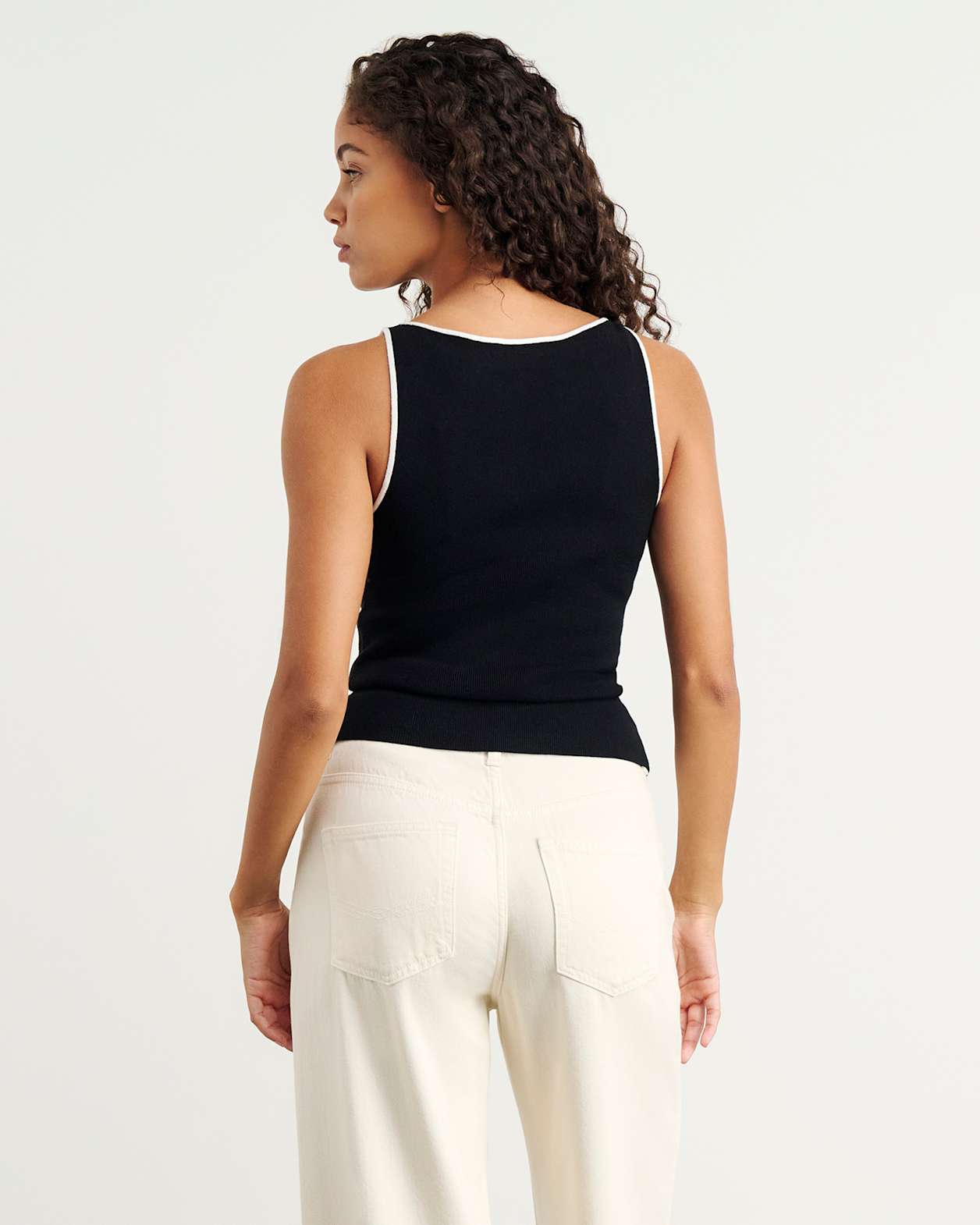 Lydia Contrast Knit Tank in BLACK