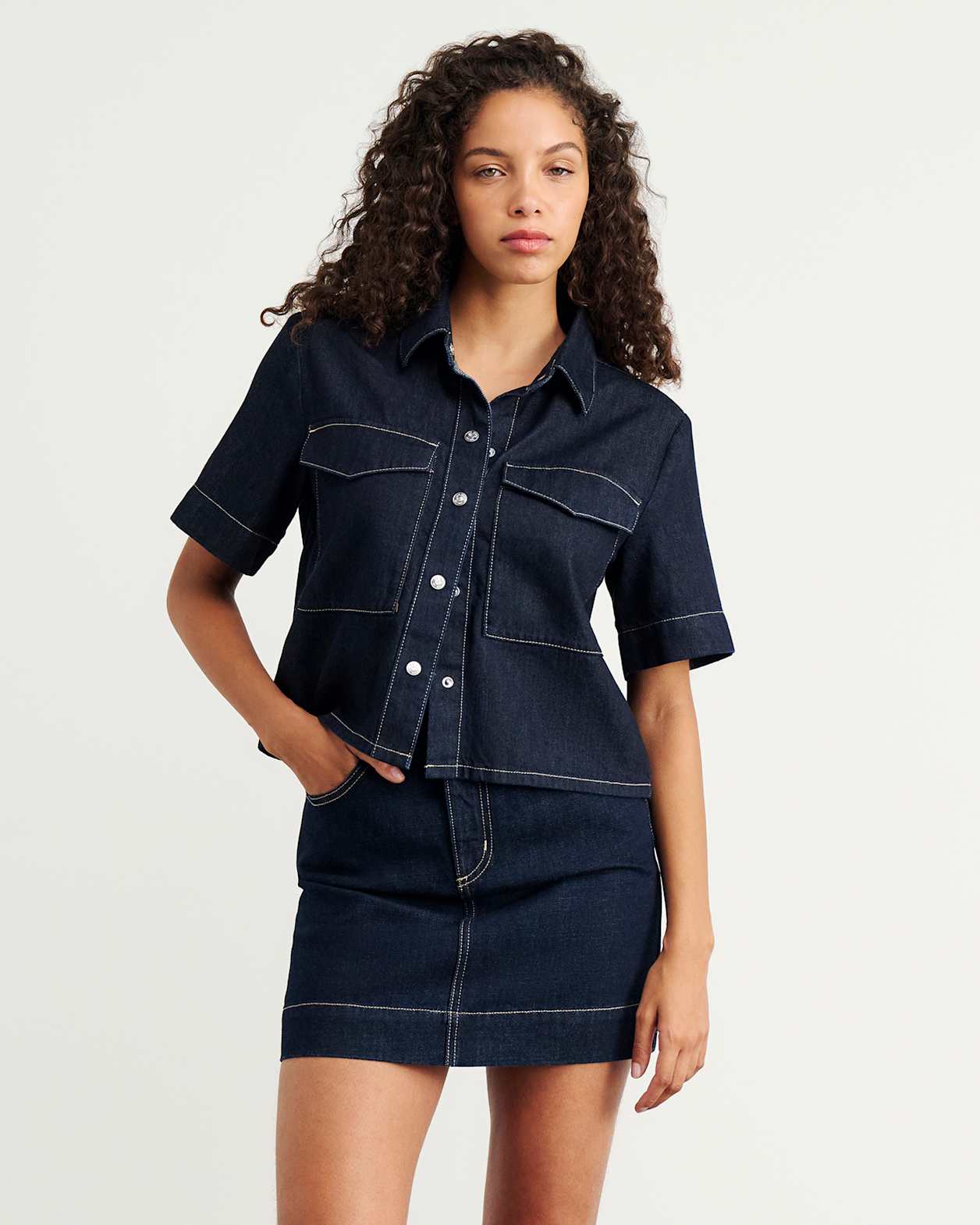 Loe Denim Short Sleeve Shirt in RAW WASH
