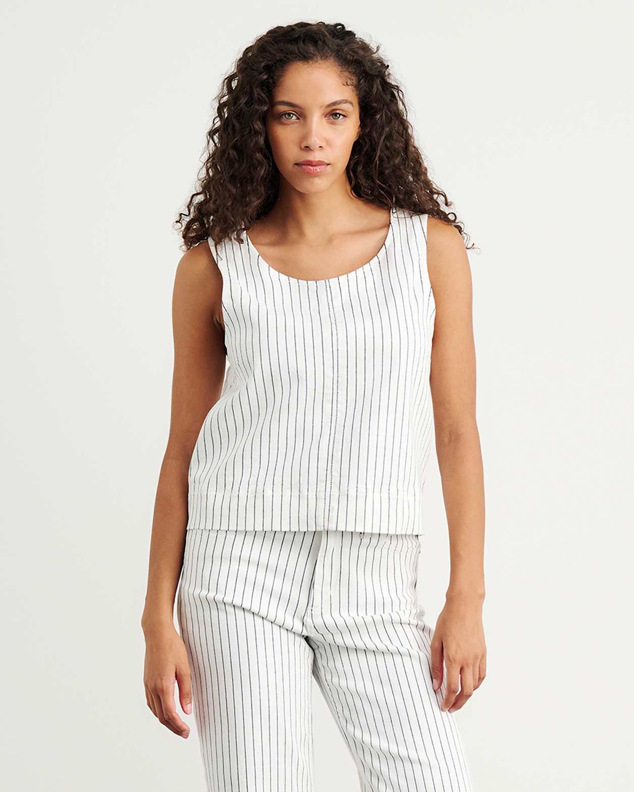Billie Stripe Denim Top in WHITE/BLACK