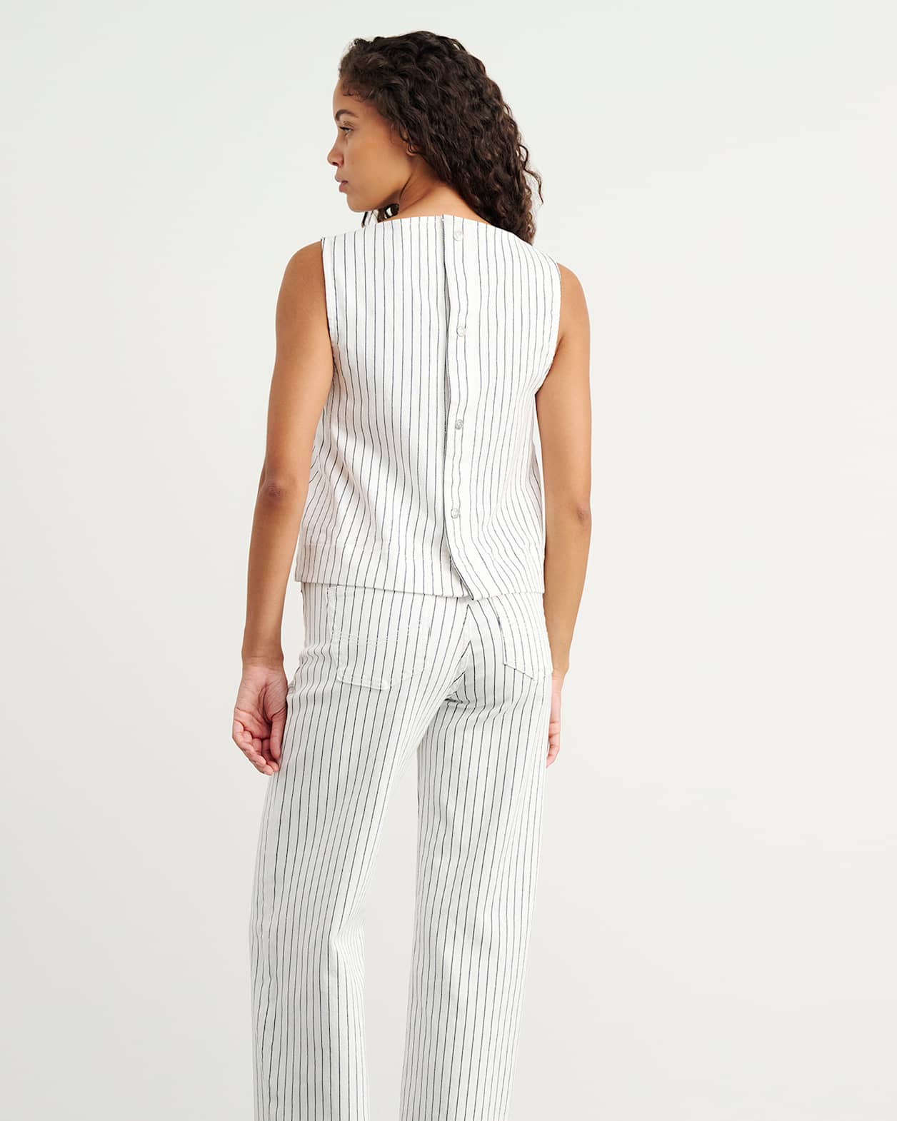Billie Stripe Denim Top in WHITE/BLACK