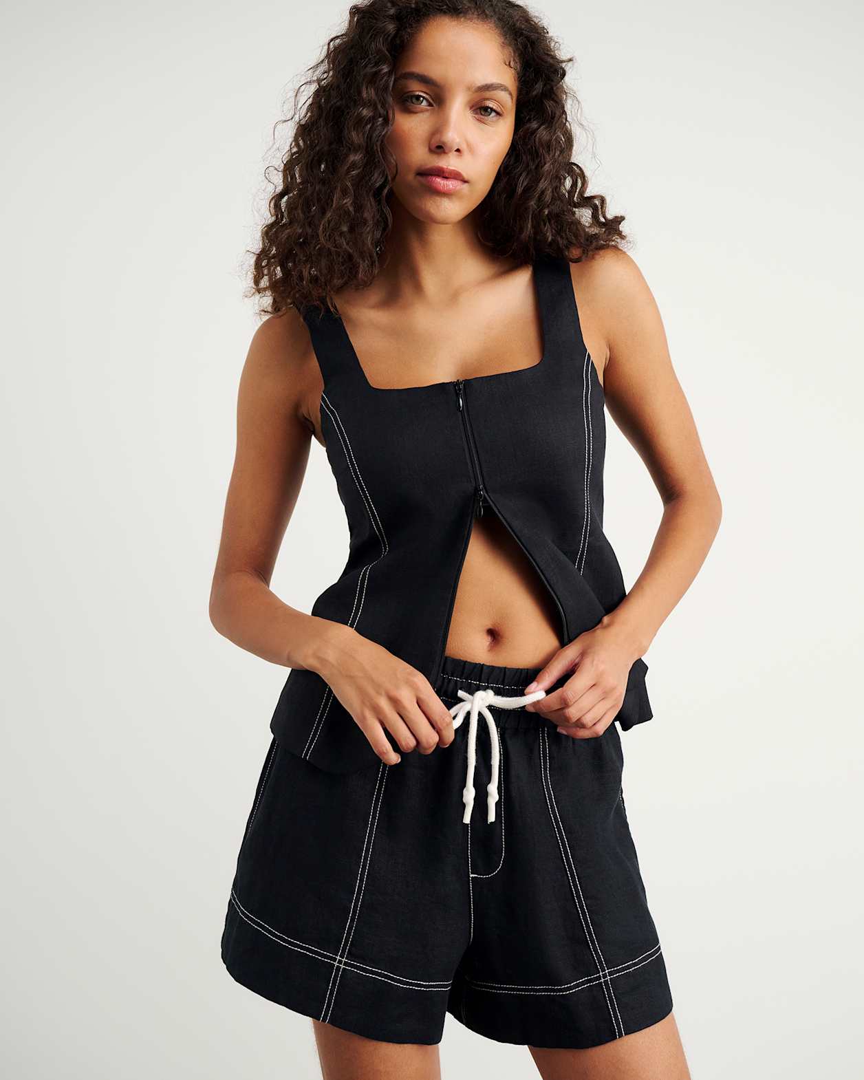 Sabine Linen Square Neck Bodice in BLACK