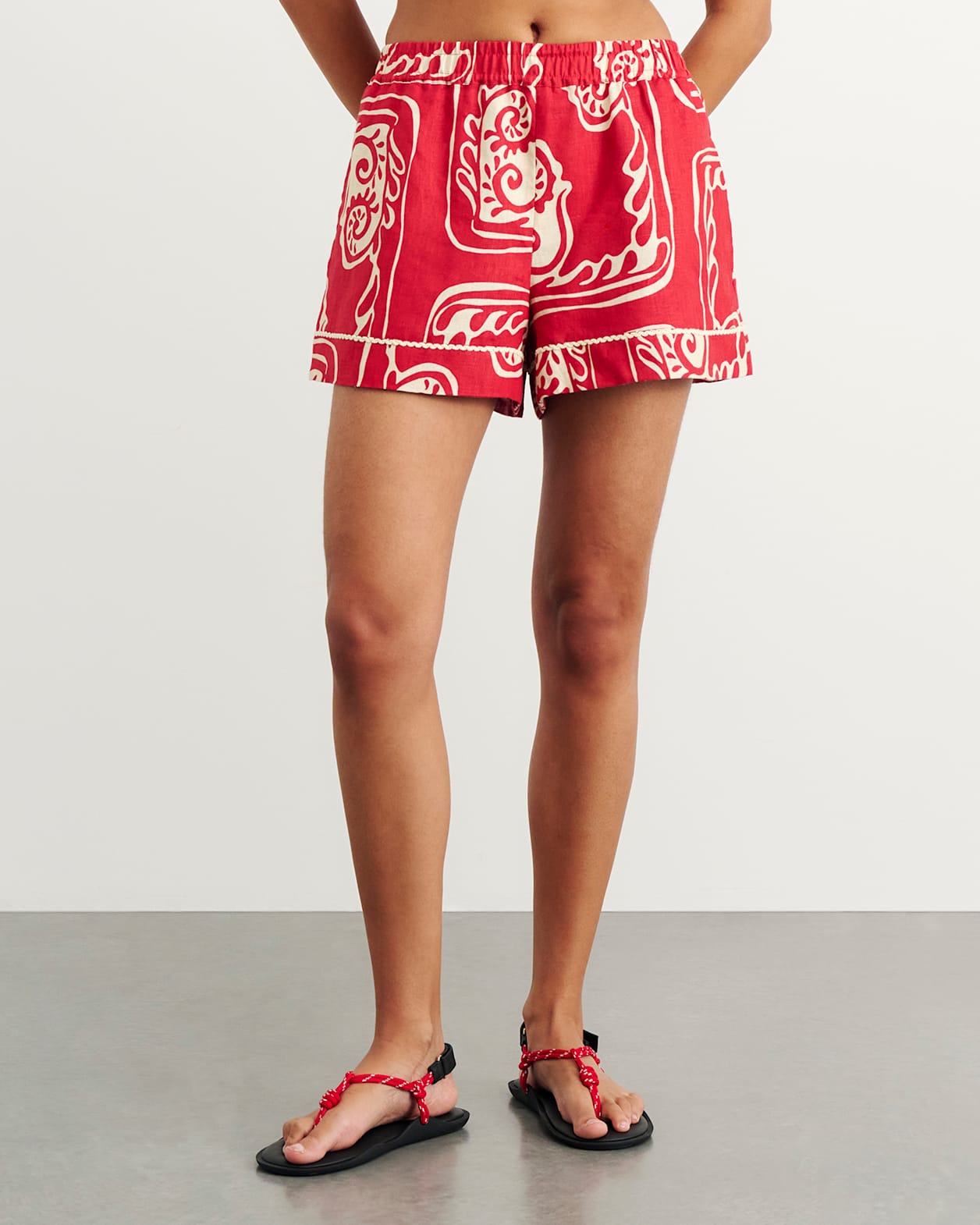 Ceezee Linen Pull On Short in RED MULTI