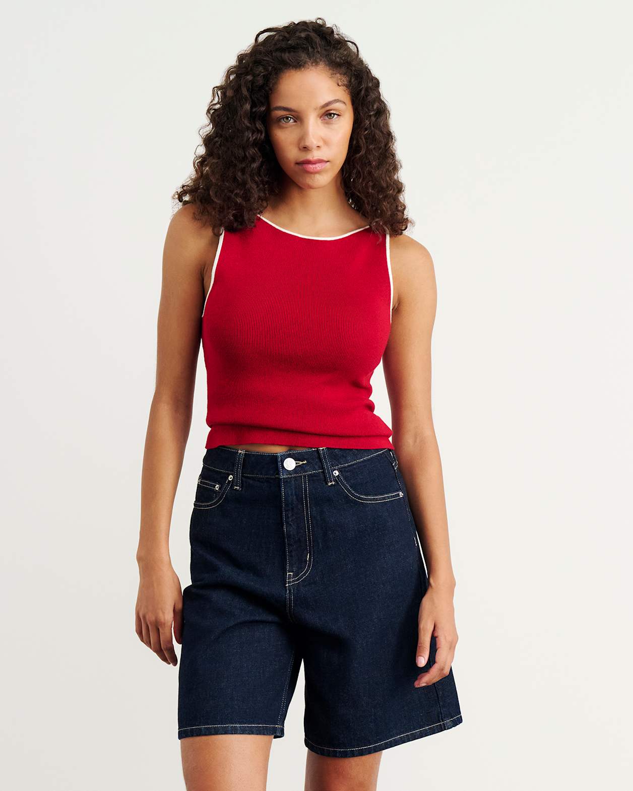 Lydia Contrast Knit Tank in DEEP RED