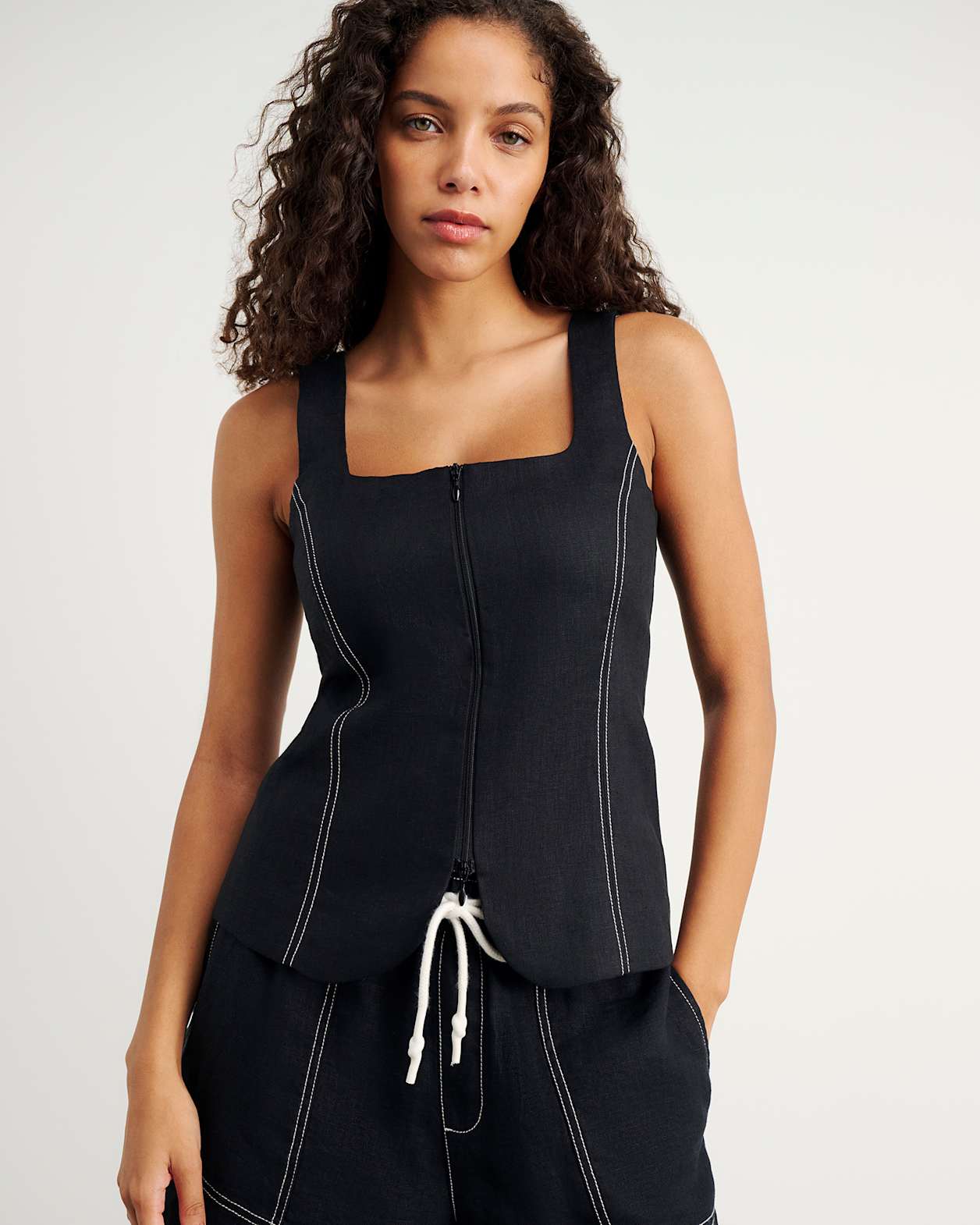 Sabine Linen Square Neck Bodice in BLACK