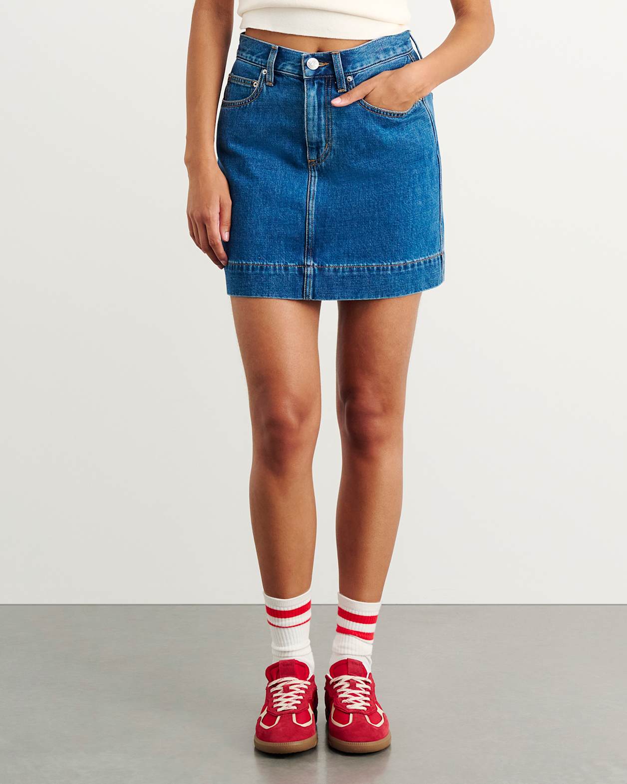 Cora Denim Mini Skirt in BLUE WASH
