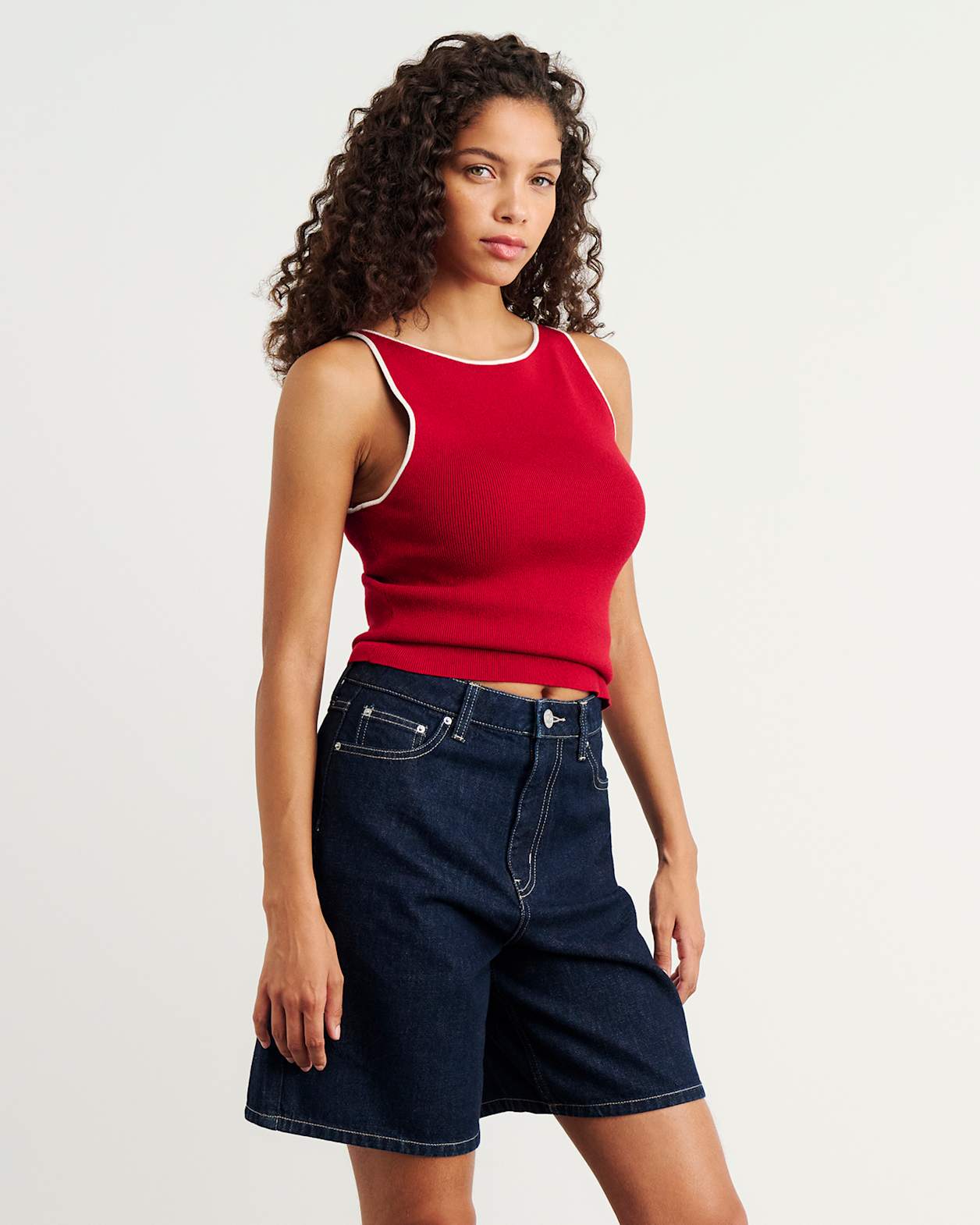 Lydia Contrast Knit Tank in DEEP RED