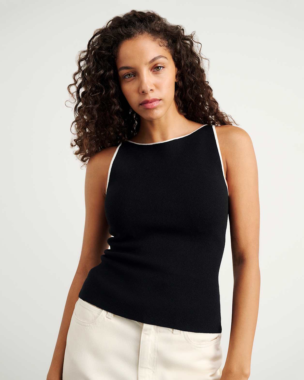 Lydia Contrast Knit Tank in BLACK
