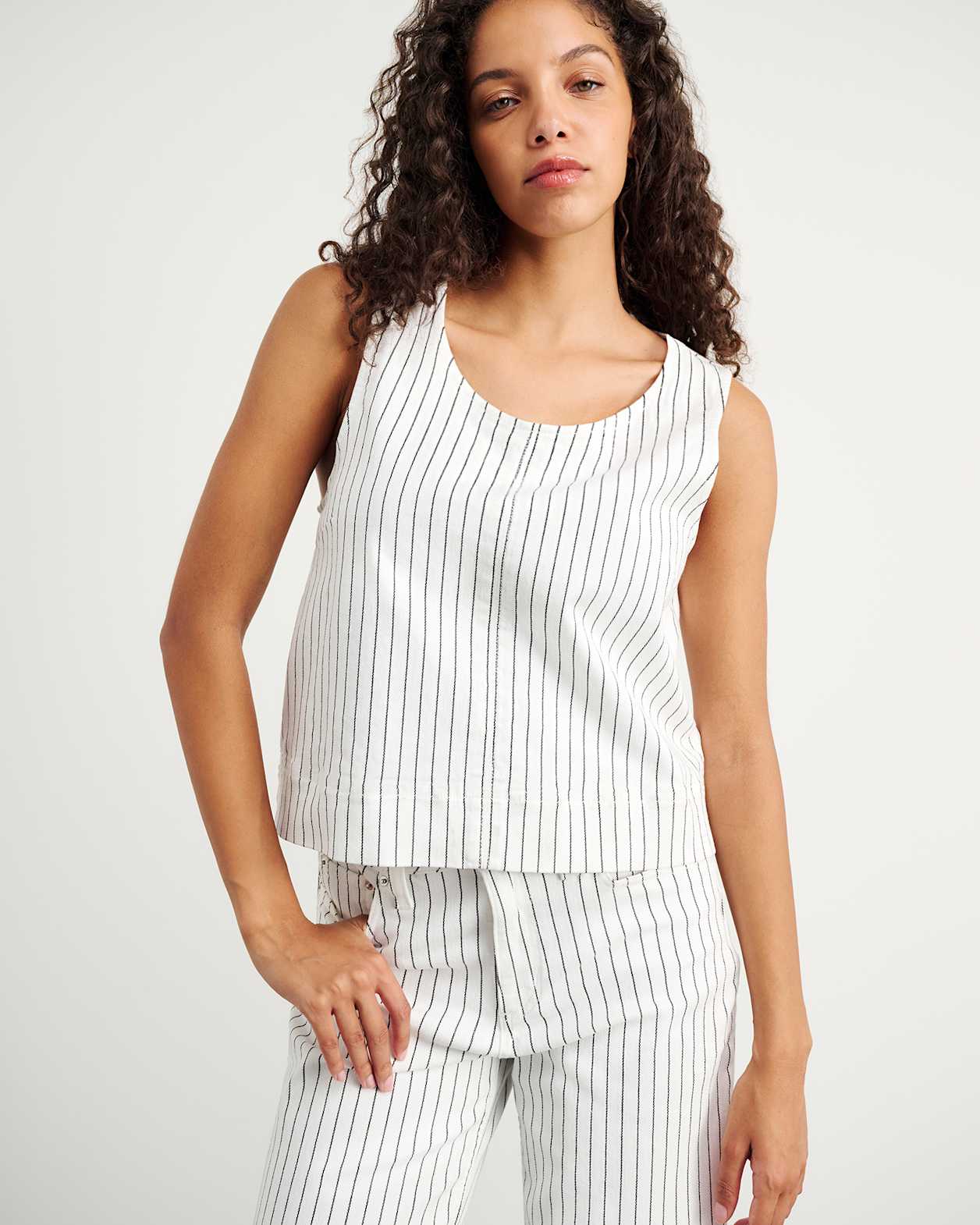 Billie Stripe Denim Top in WHITE/BLACK