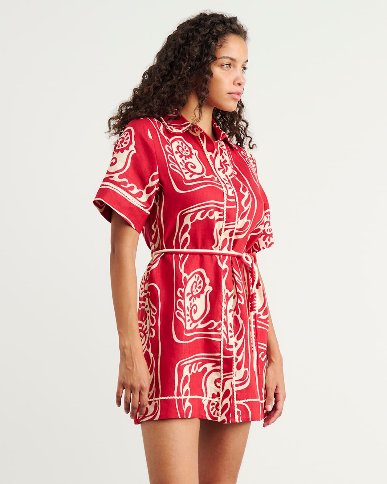 Ceezee Linen Shirt Dress in RED MULTI