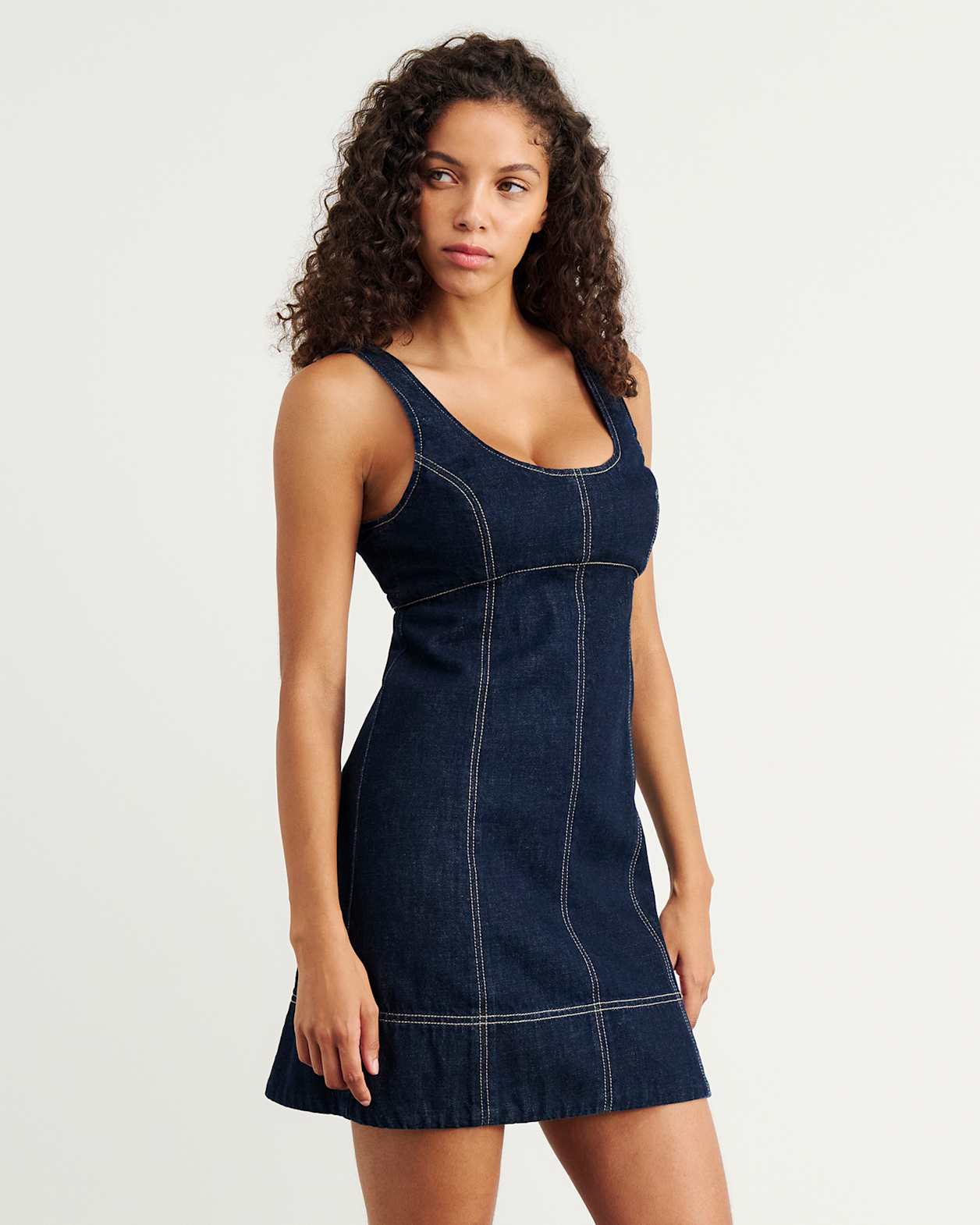 Daphne Denim Mini Dress in RAW WASH