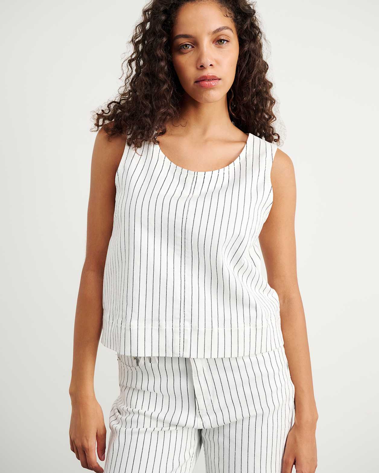 Billie Stripe Denim Top in WHITE/BLACK