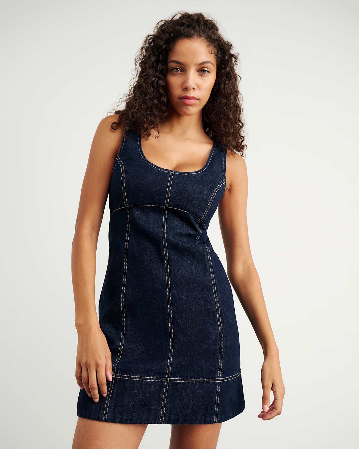Daphne Denim Mini Dress in RAW WASH
