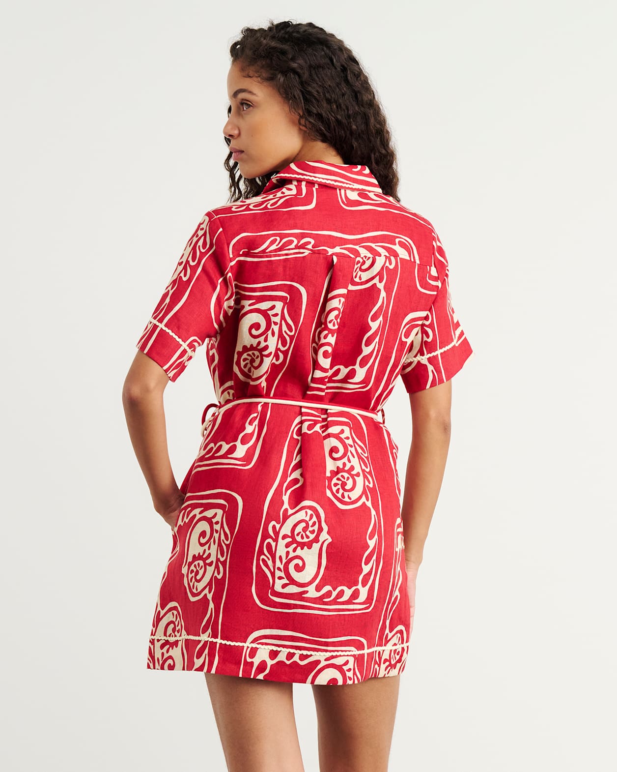 Ceezee Linen Shirt Dress in RED MULTI