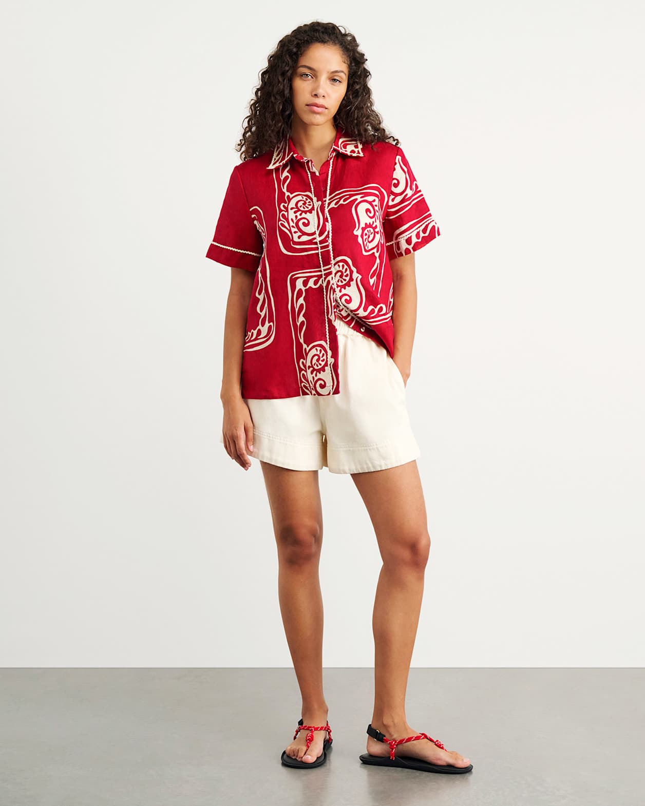Ceeze Linen Short Sleeve Shirt in RED MULTI