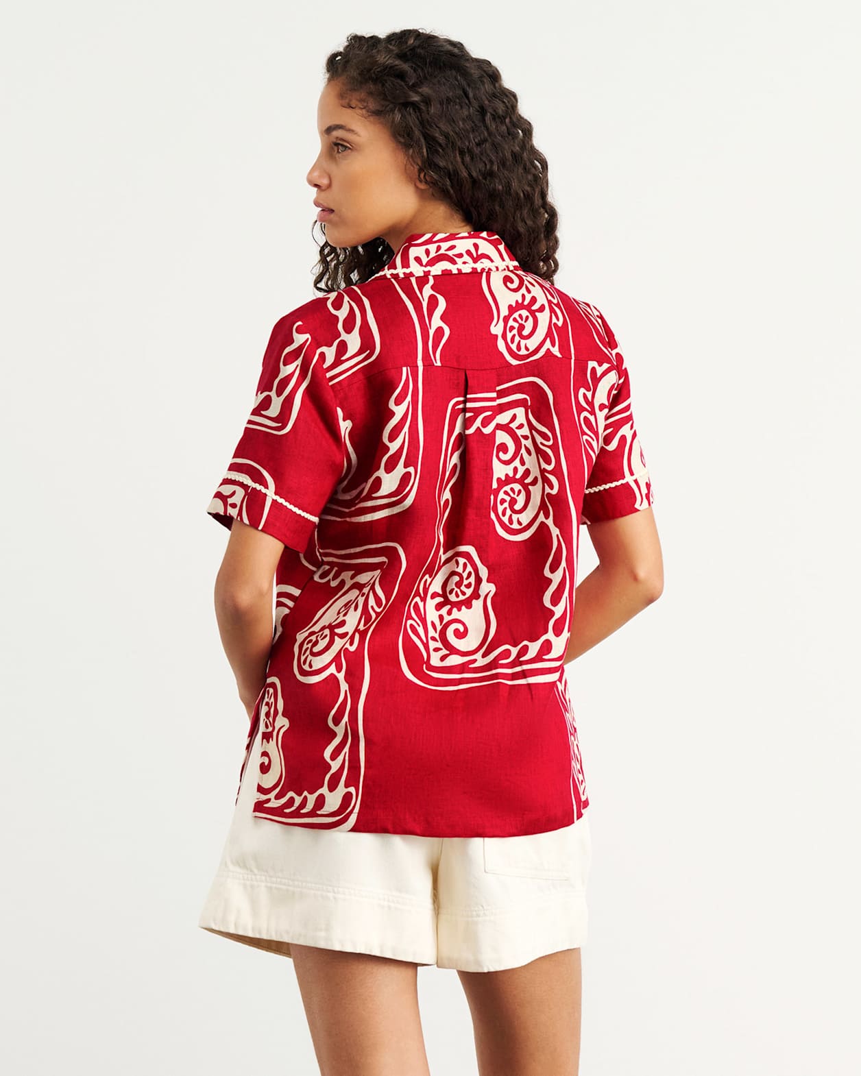 Ceeze Linen Short Sleeve Shirt in RED MULTI