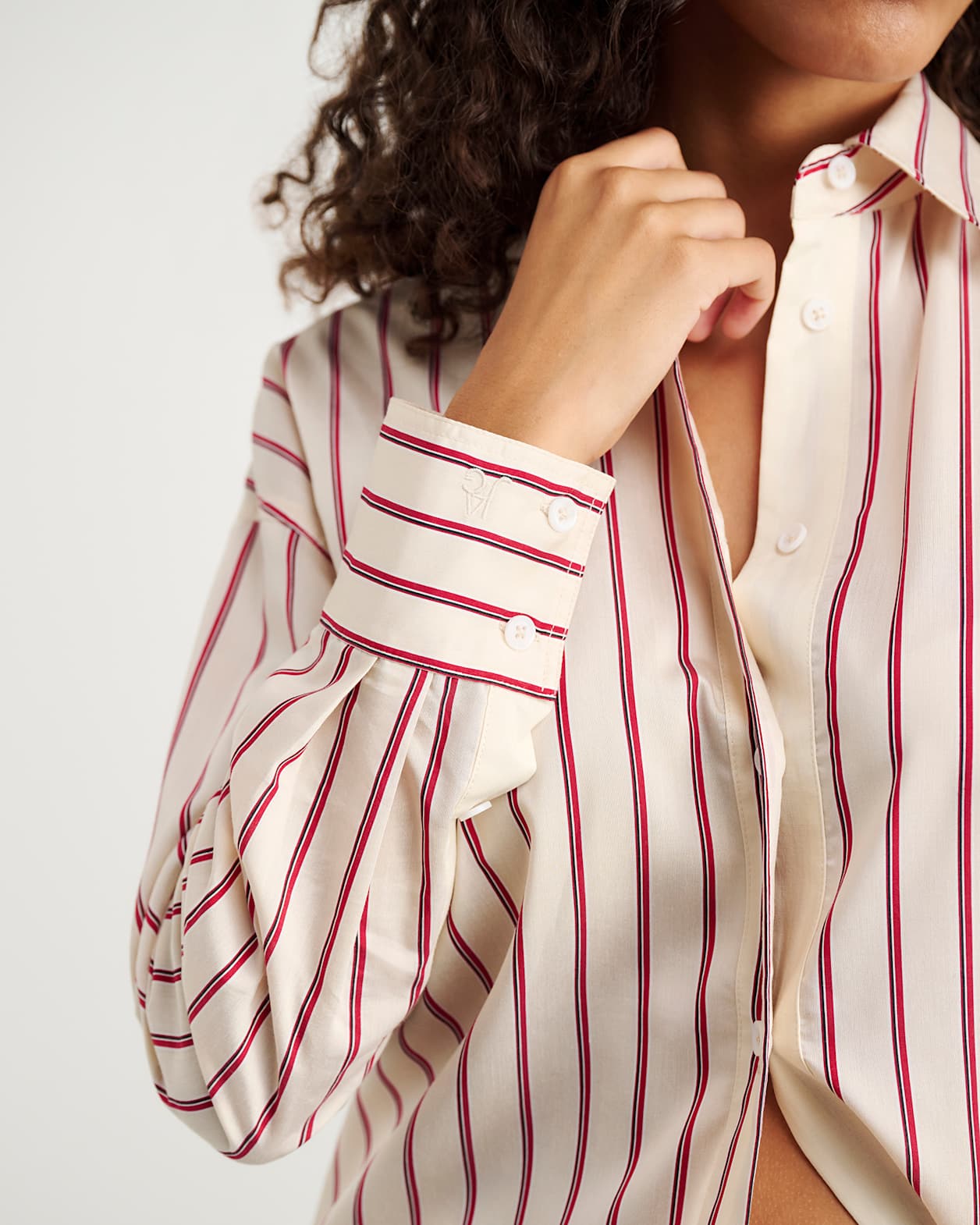Gigi Poplin Relaxed Shirt in RED/WHITE