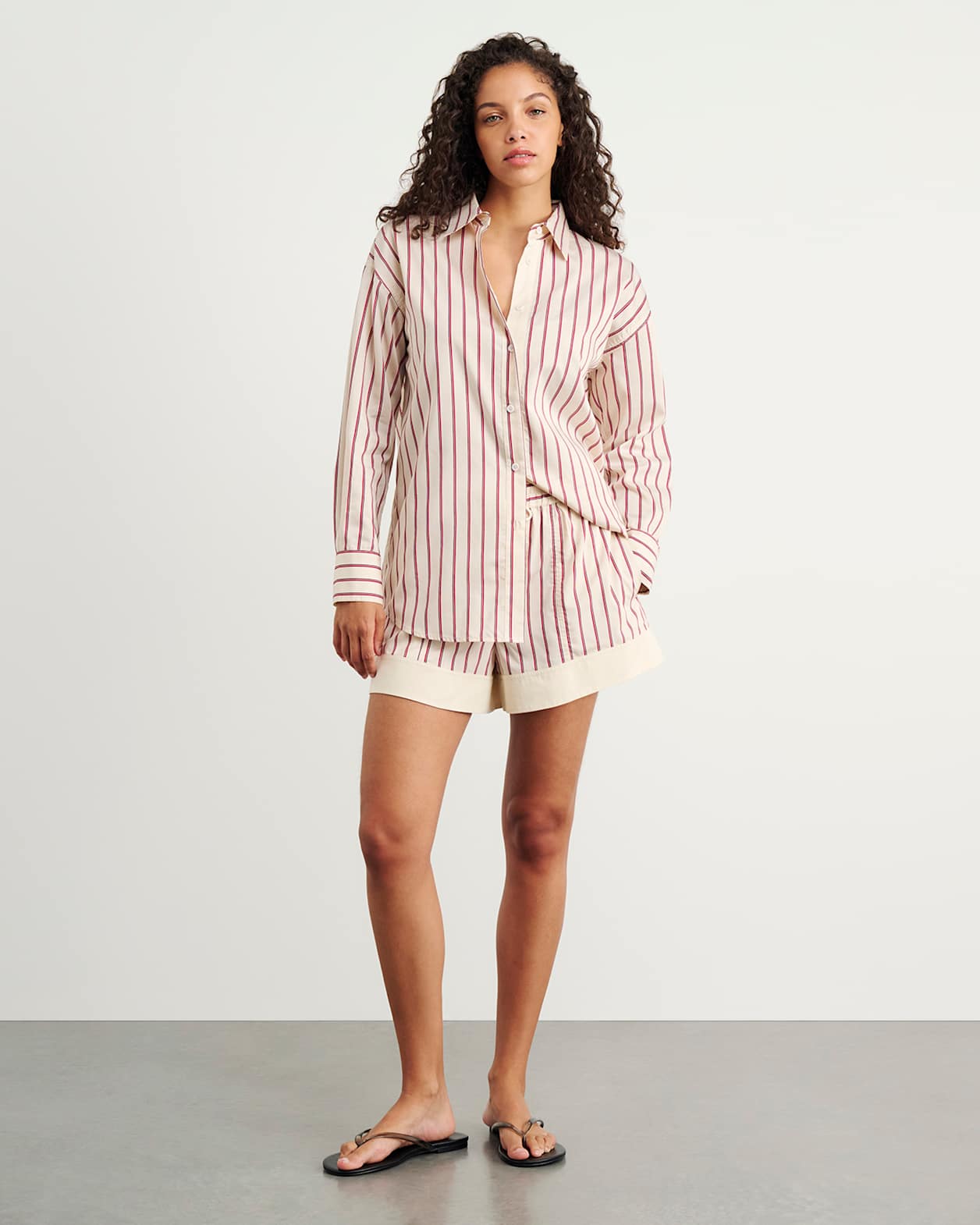Gigi Poplin Relaxed Shirt in RED/WHITE