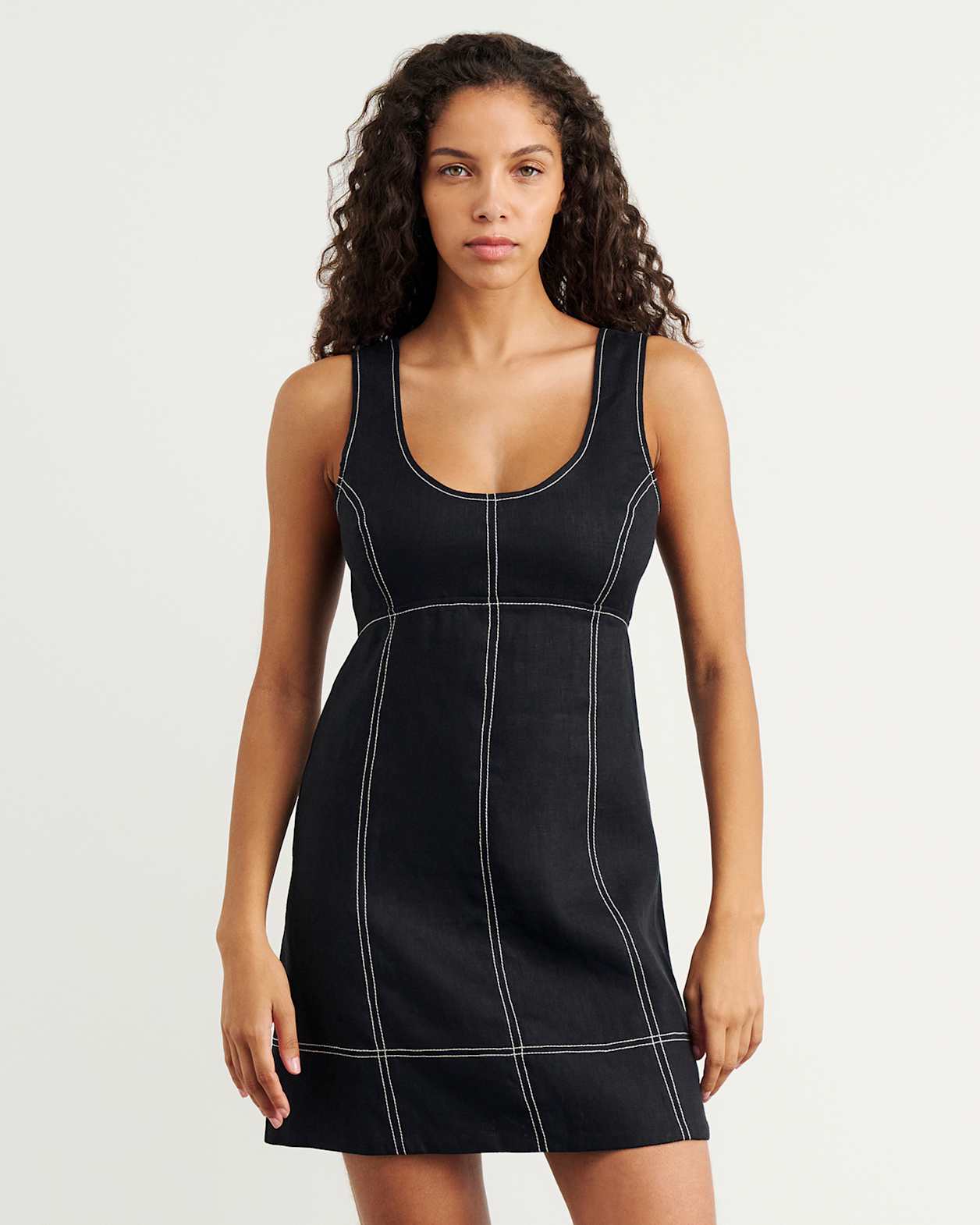 Daphne Linen Mini Dress in BLACK