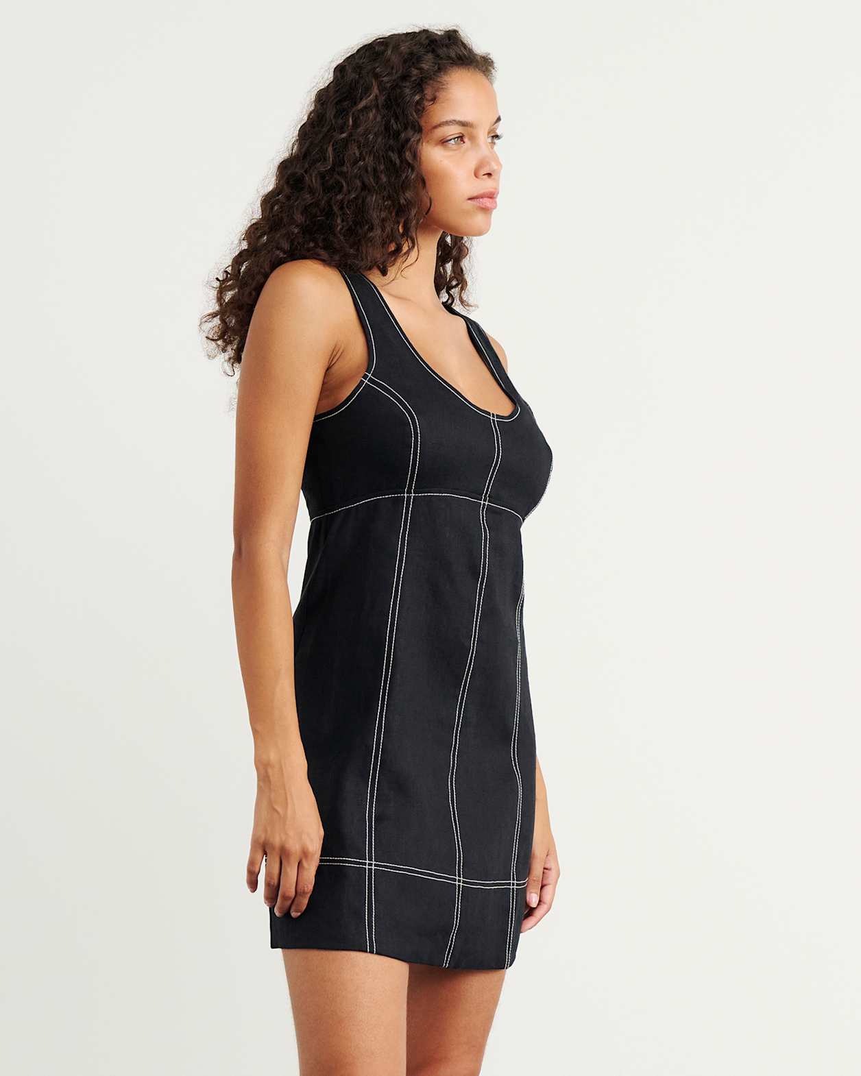 Daphne Linen Mini Dress in BLACK