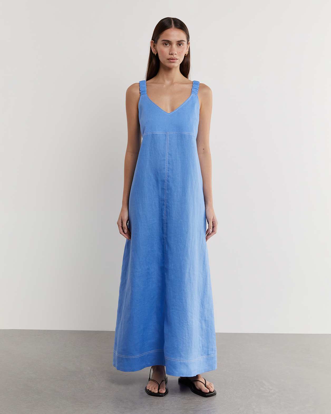 Sara Linen Midi Dress in AZURE