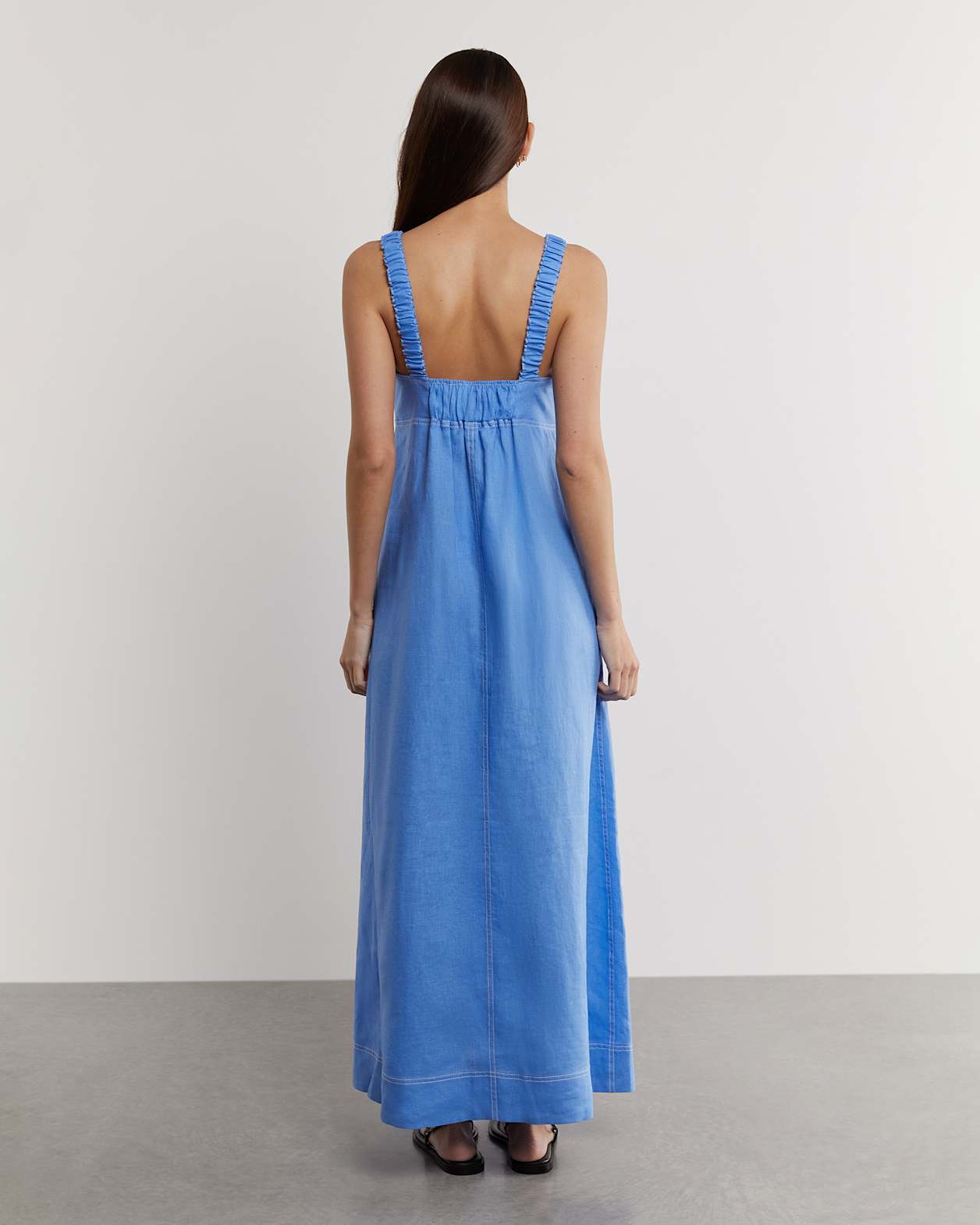 Sara Linen Midi Dress in AZURE