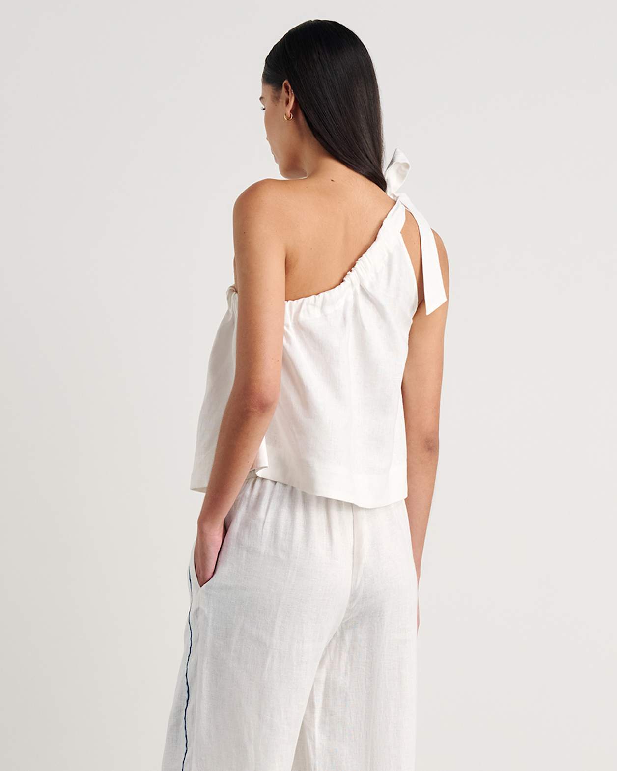 Ariel One Shoulder Linen Top in WHITE
