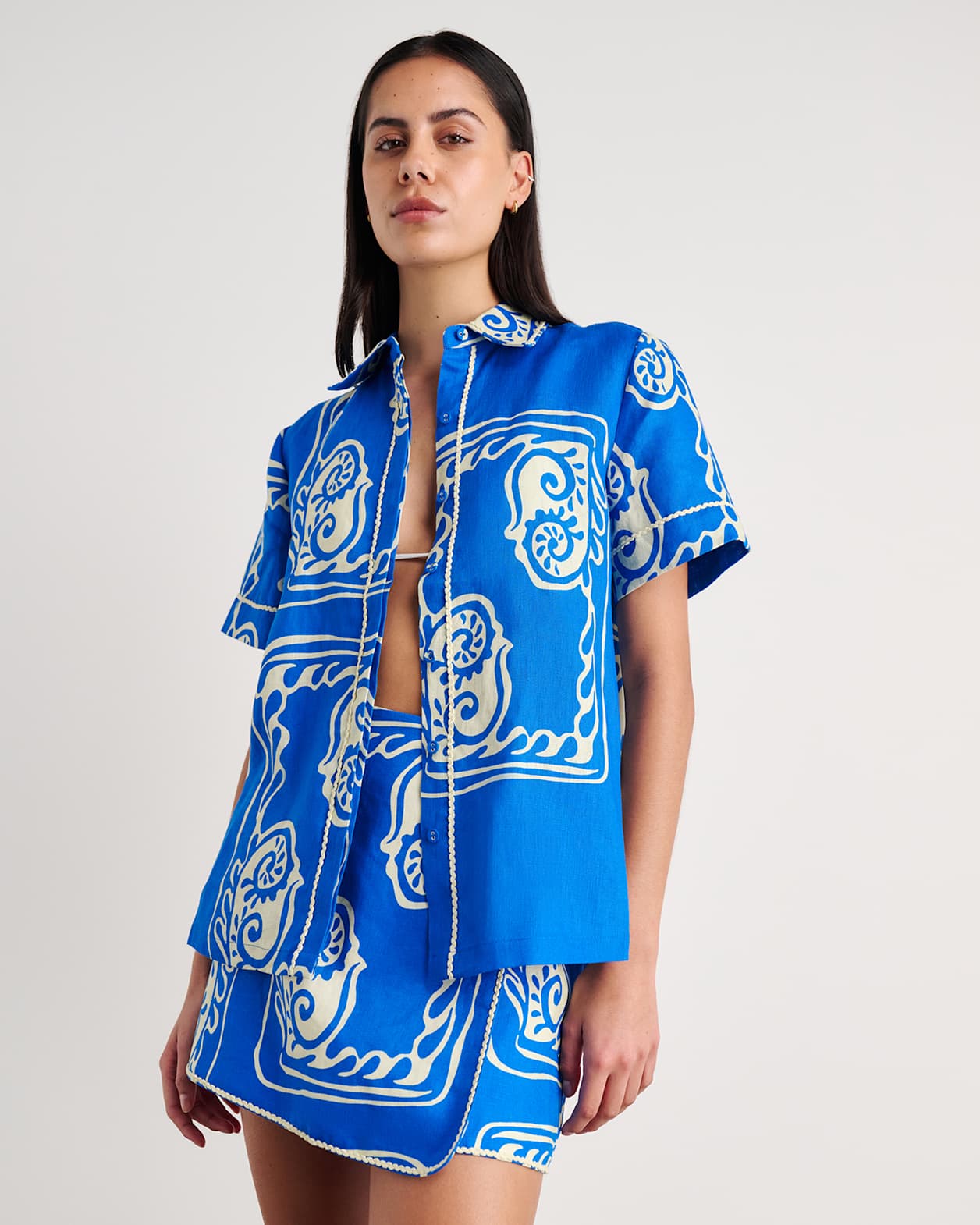 Ceezee Linen Wrap Mini Skirt in BLUE MULTI
