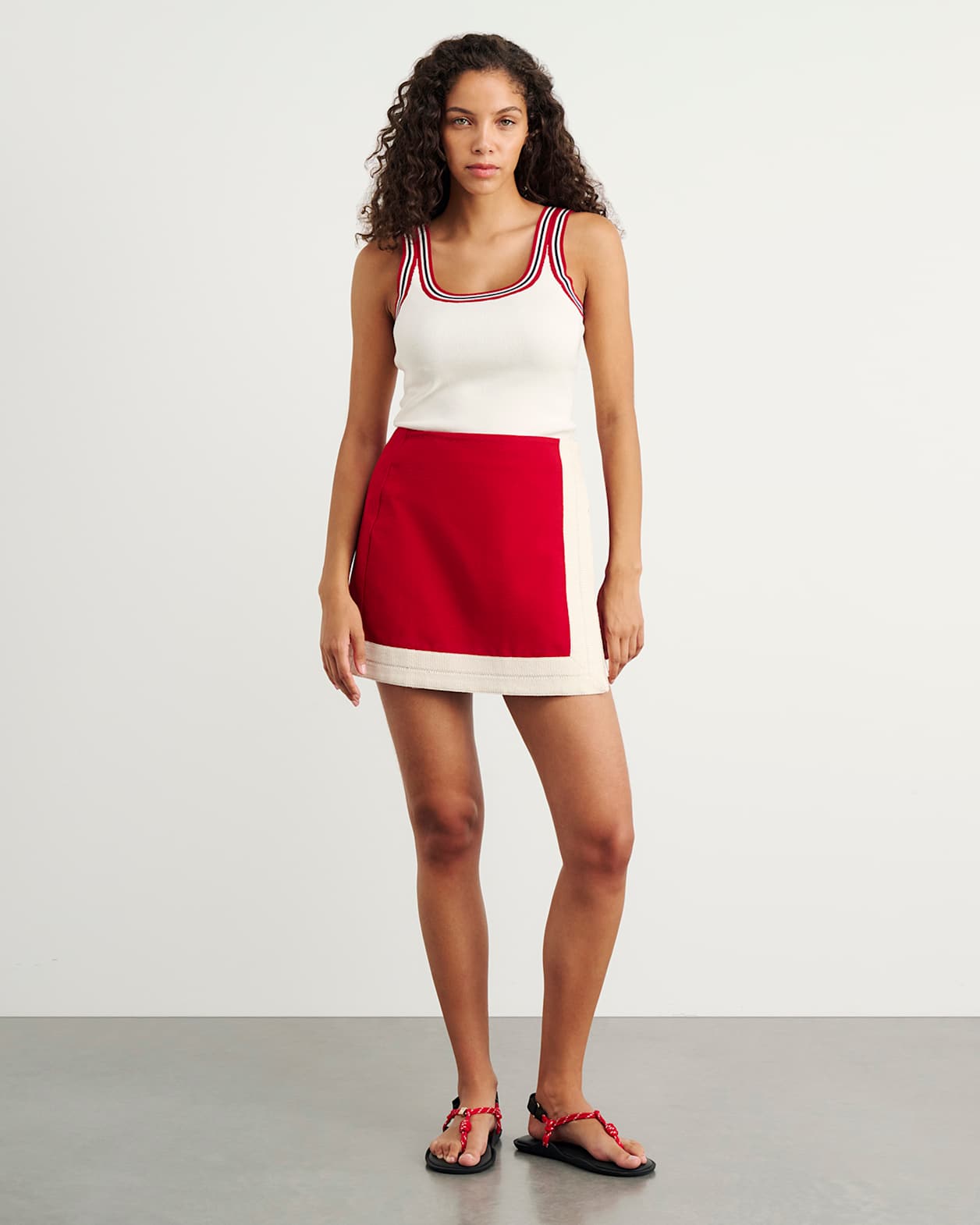 Canvas Wrap Mini Skirt in DEEP RED